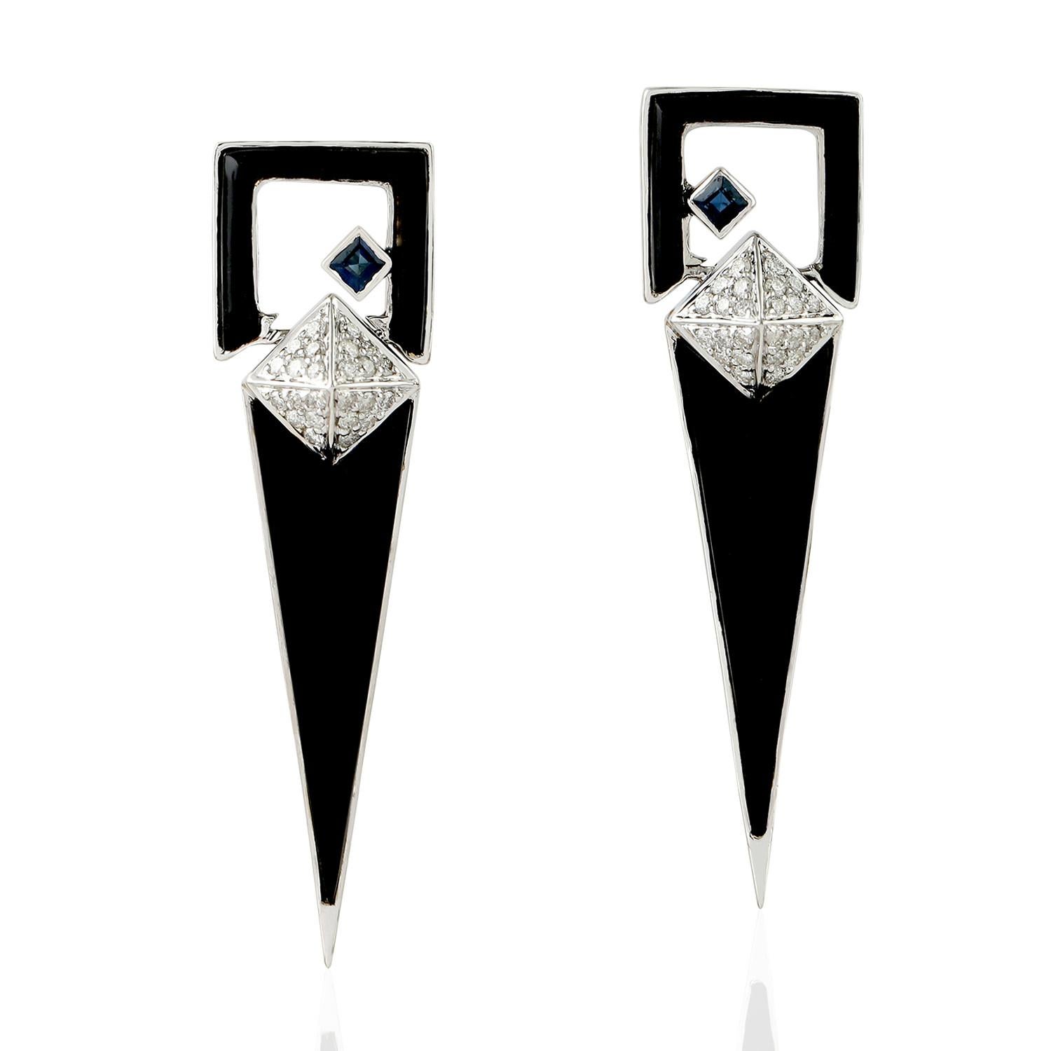 Modern Enamel Spike Diamond 18 Karat Gold Arrow Stud Earrings