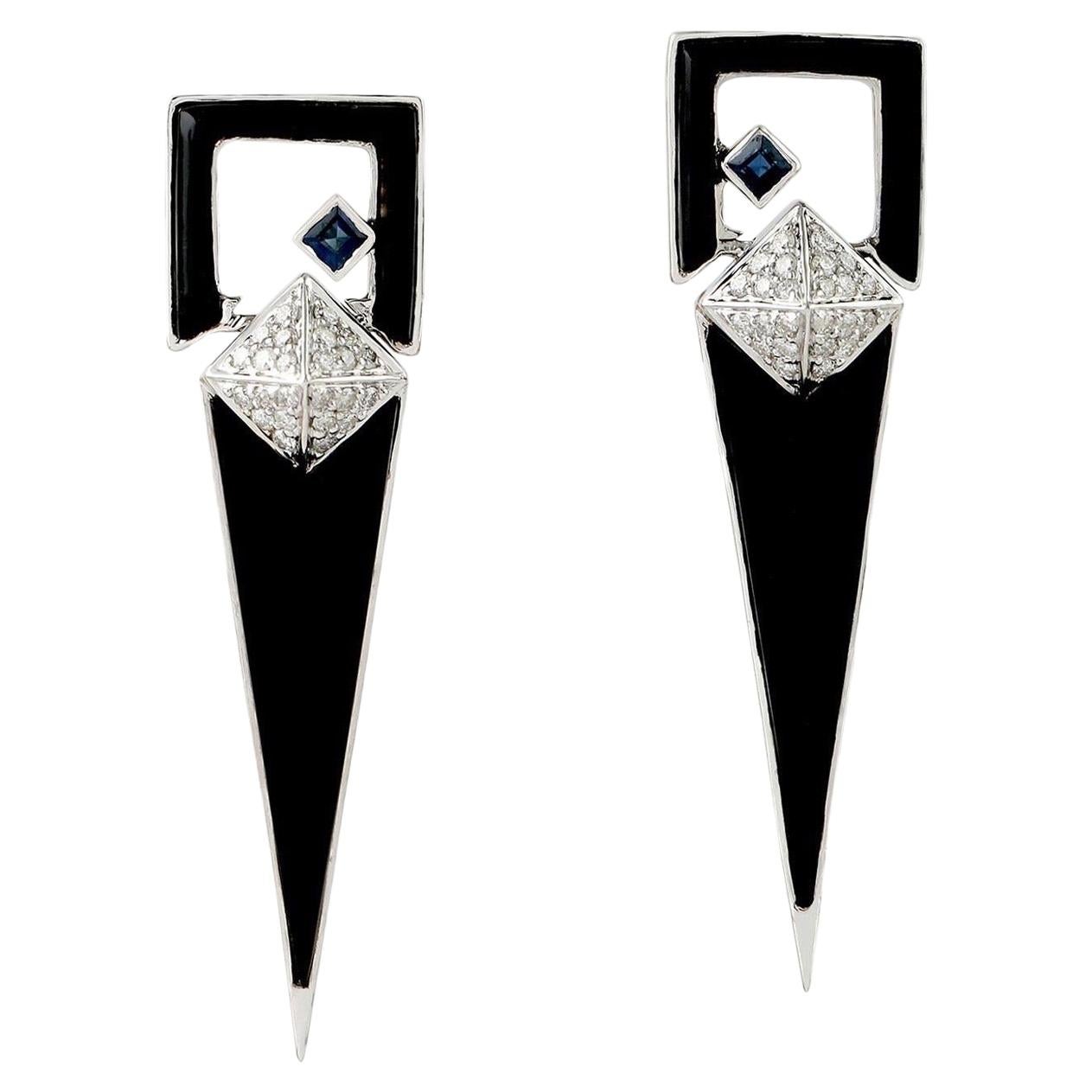 Enamel Spike Diamond 18 Karat Gold Arrow Stud Earrings