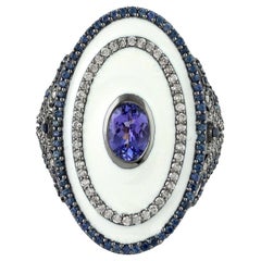 Enamel Tanzanite Sapphire Diamond Ring