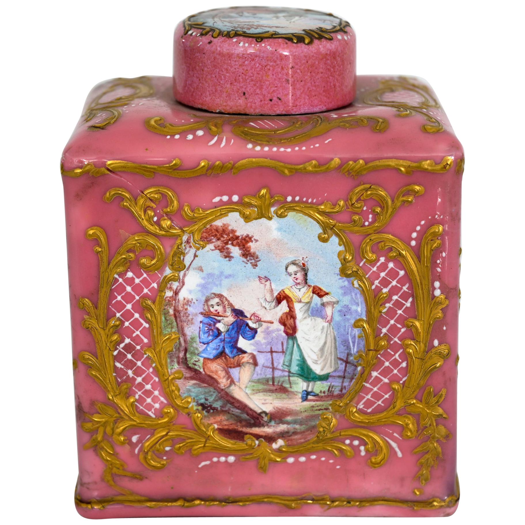 Enamel Tea Caddy Vienna 18th Century with Landscape For Sale