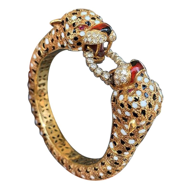 Enamel Tiger Bracelet and Ring by Frascarolo