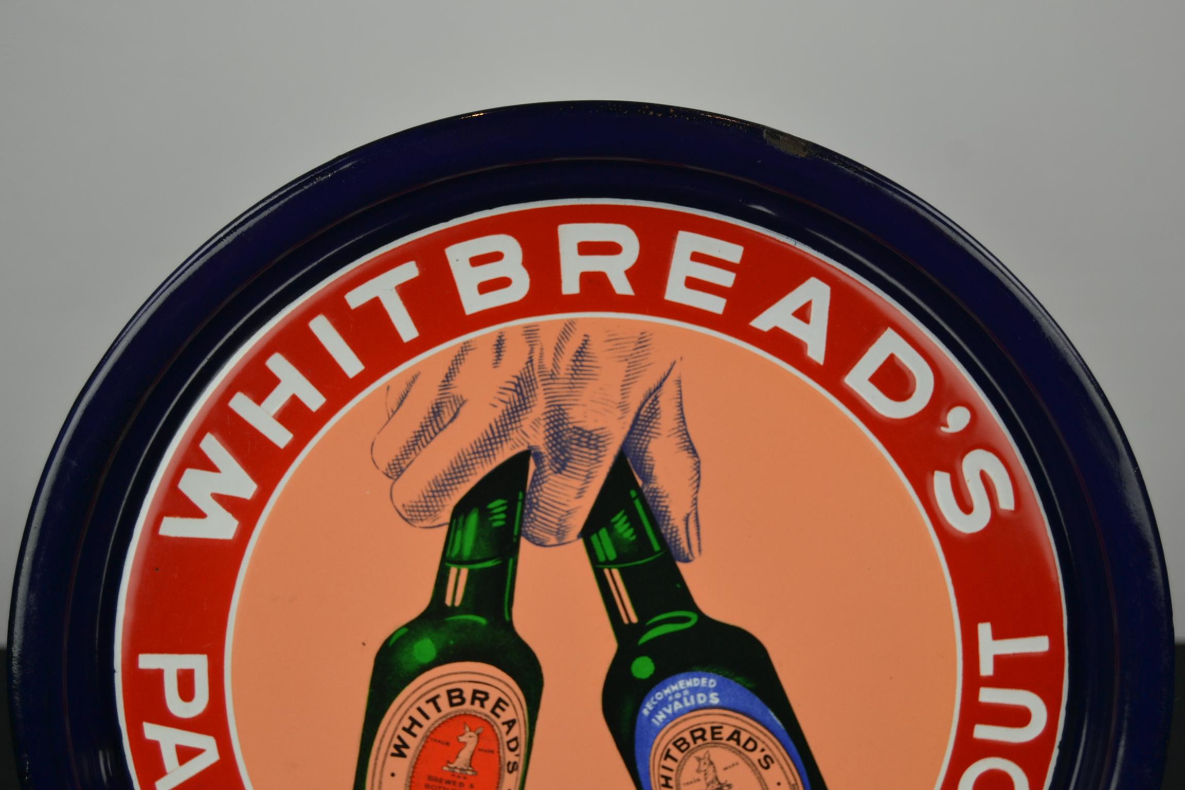 European Enamel Tray Sign for Whitbread's Beer, Mid-20th Century