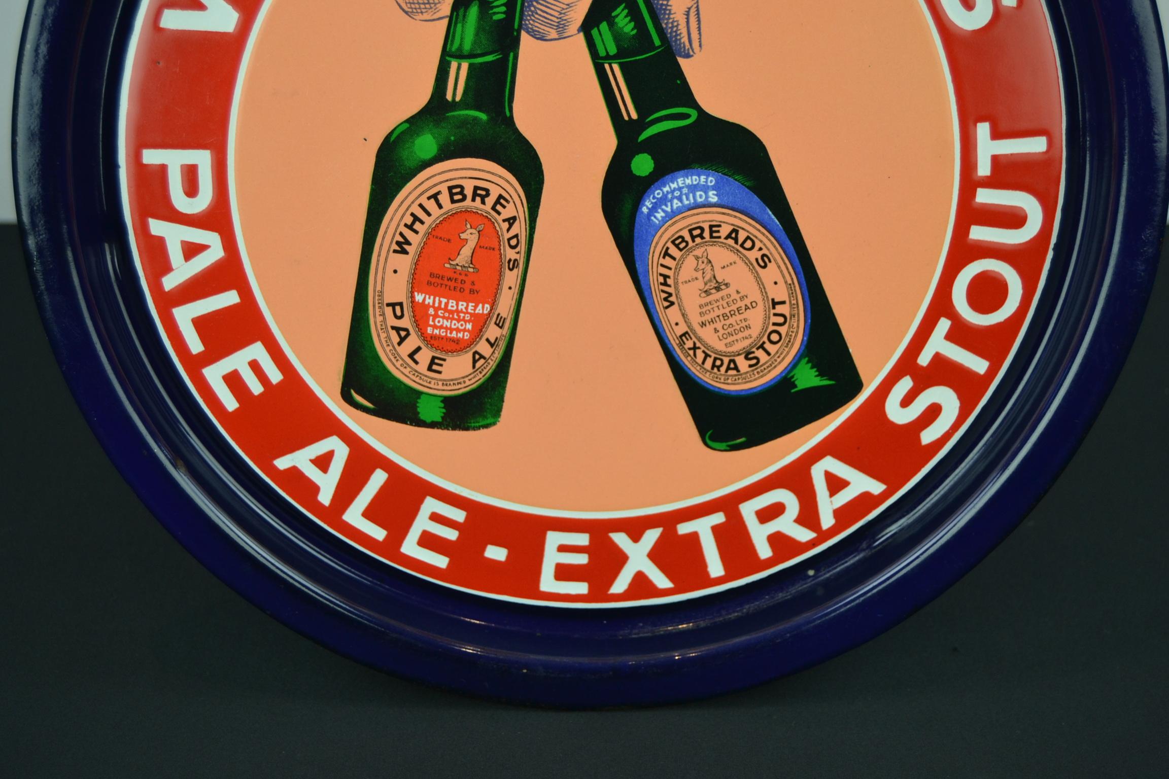 Enameled Enamel Tray Sign for Whitbread's Beer, Mid-20th Century