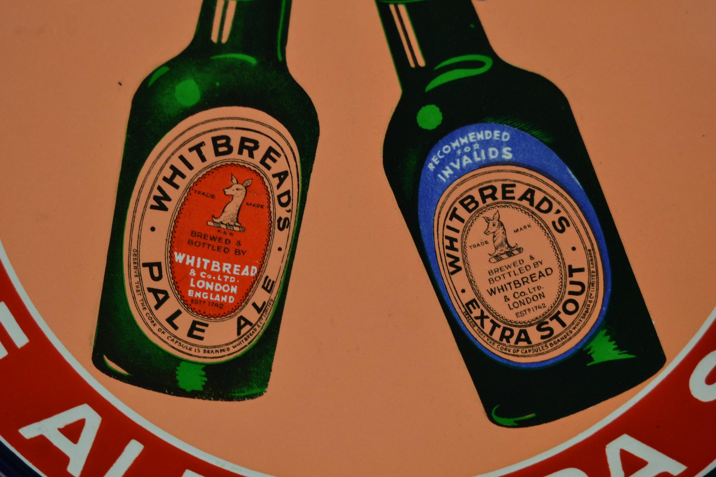 Metal Enamel Tray Sign for Whitbread's Beer, Mid-20th Century