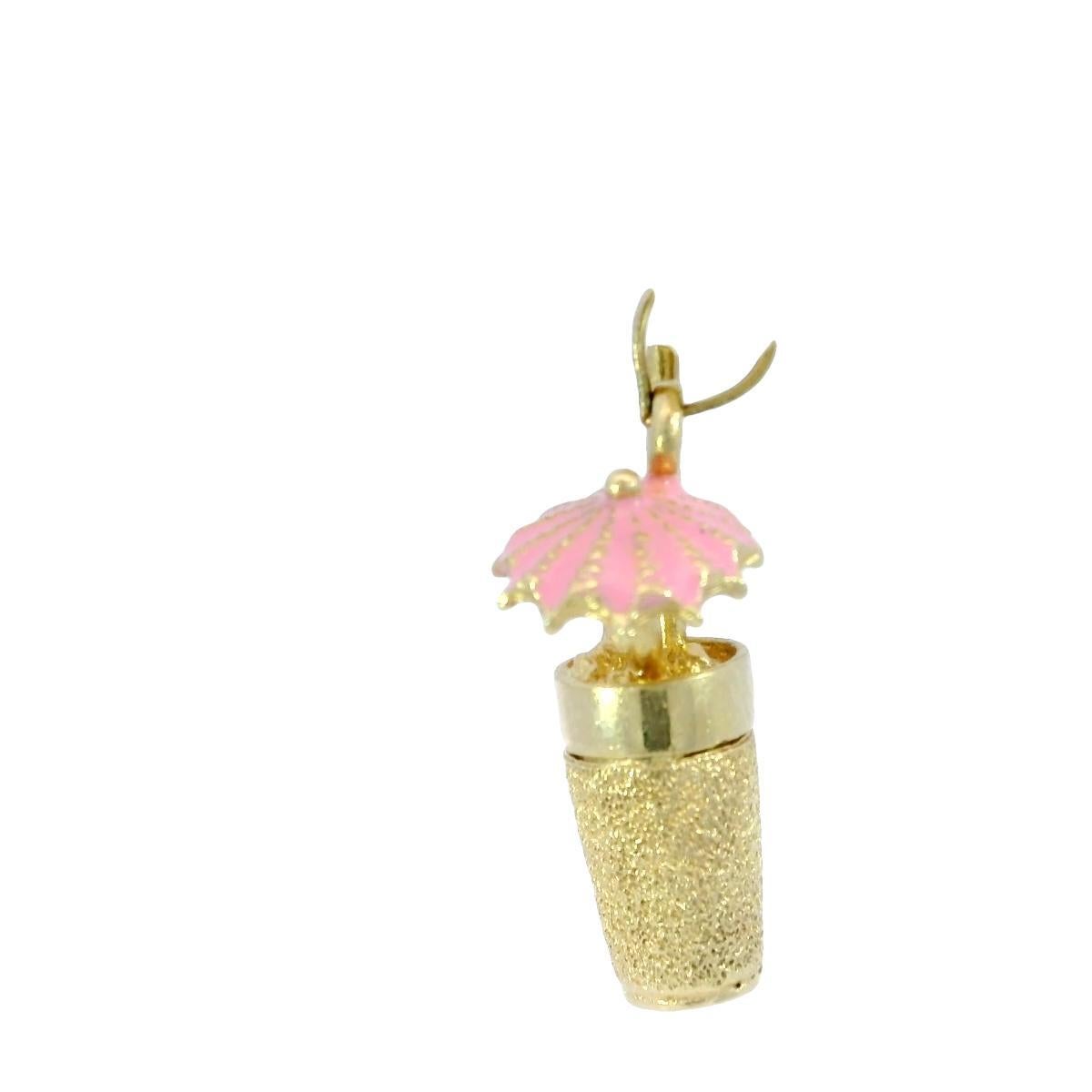 da uomo o donna Ciondolo smaltato a forma di bevanda tropicale in oro giallo 14K 3D in vendita