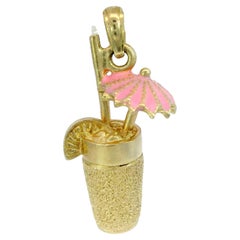 Enamel Tropical Drink Charm Pendant 14K Yellow Gold 3D