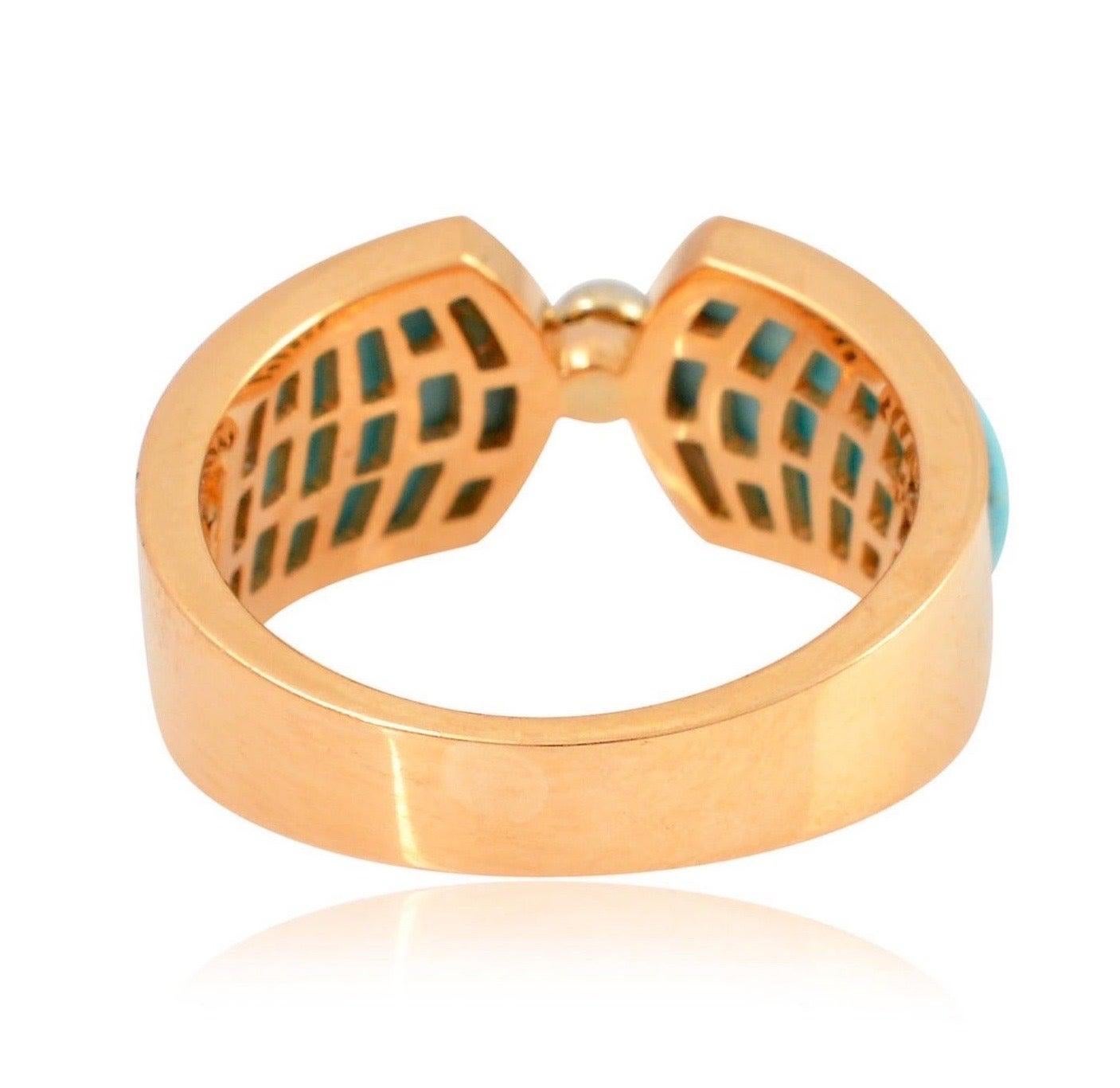For Sale:  Enamel Turqoise Diamond 18 Karat Gold Ring 3