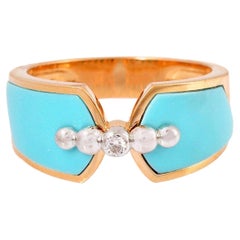 Enamel Turqoise Diamond 18 Karat Gold Ring