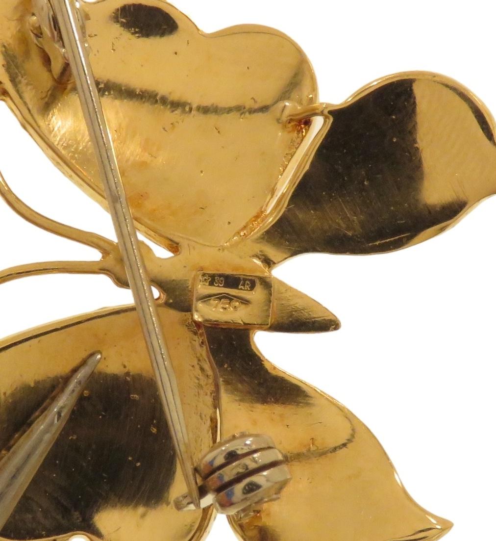 Broche papillon vintage en or jaune émaillé, fabriquée à la main en Italie en vente 1