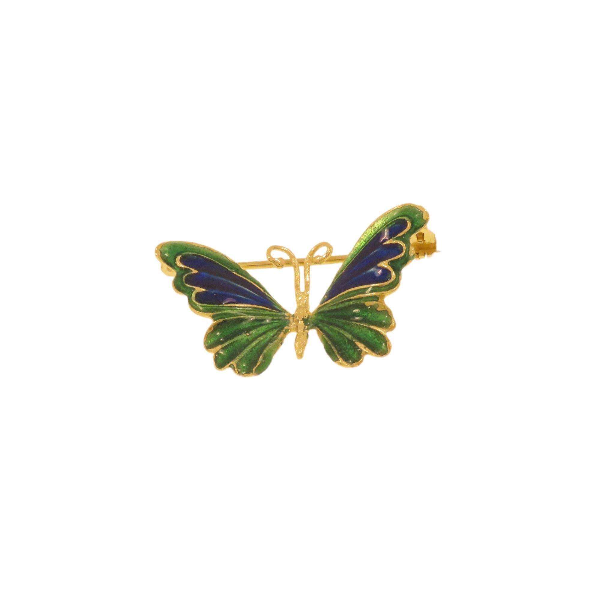 Vintage-Brosche aus Emaille und Gelbgold mit Schmetterling, handgefertigt in Italien im Zustand „Hervorragend“ im Angebot in Milano, IT