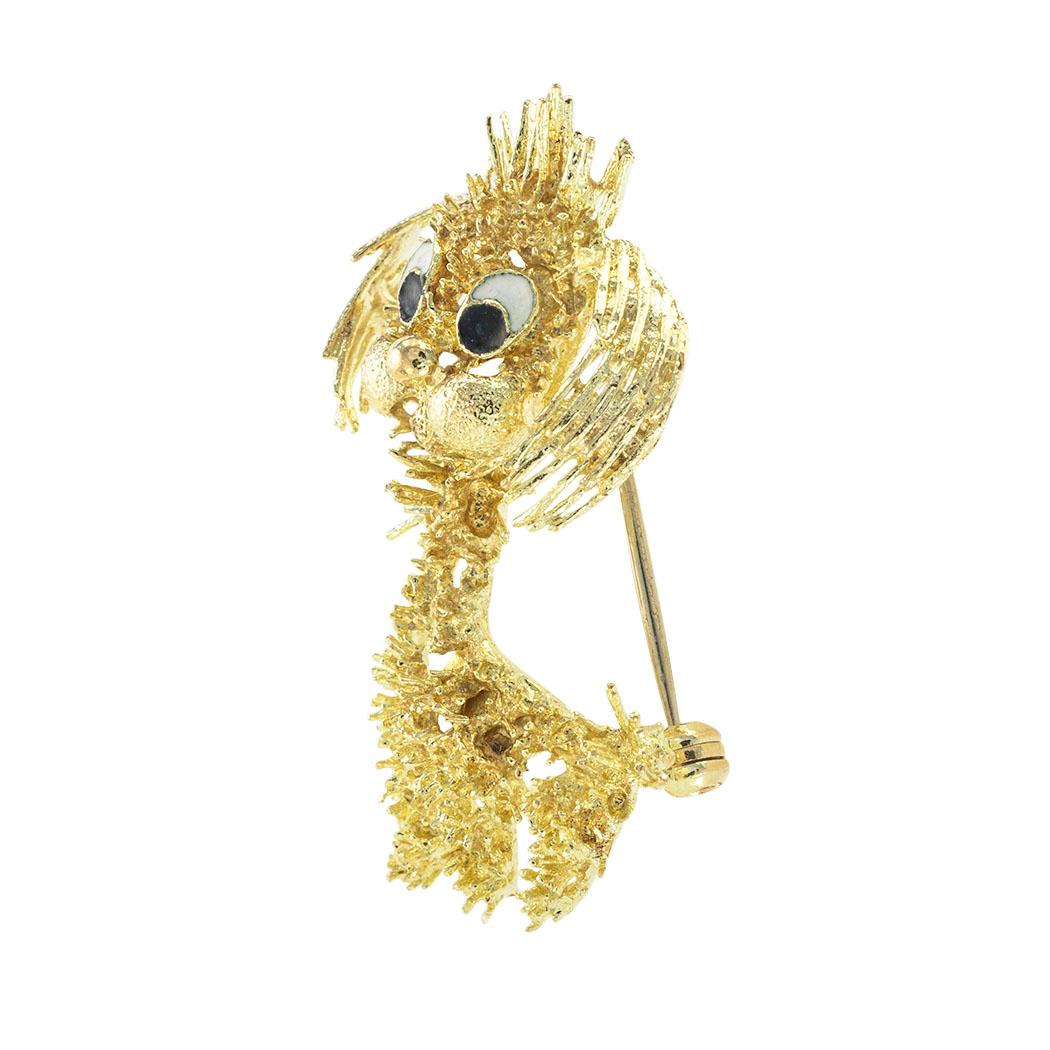 Modern Enamel Yellow Gold Dog Brooch