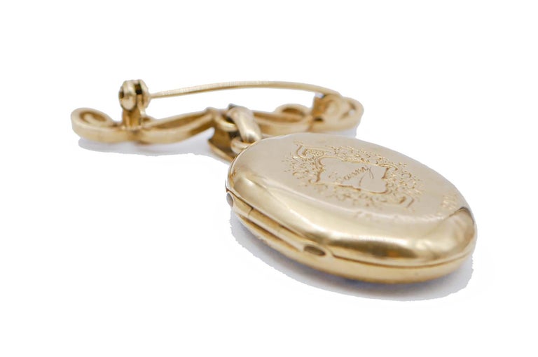 Enamel, 14 Karat Yellow Gold Retrò Brooch For Sale at 1stDibs