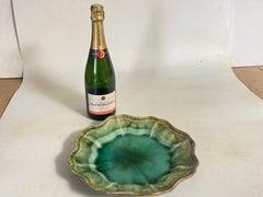 Enameld ceramic Plate with Exceptional Green Colors and Shine Large Size Signed