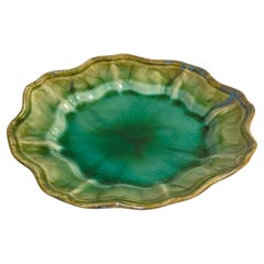 Enameld-Keramikteller mit außergewöhnlichen grünen Farben und Shine Großformat, signiert