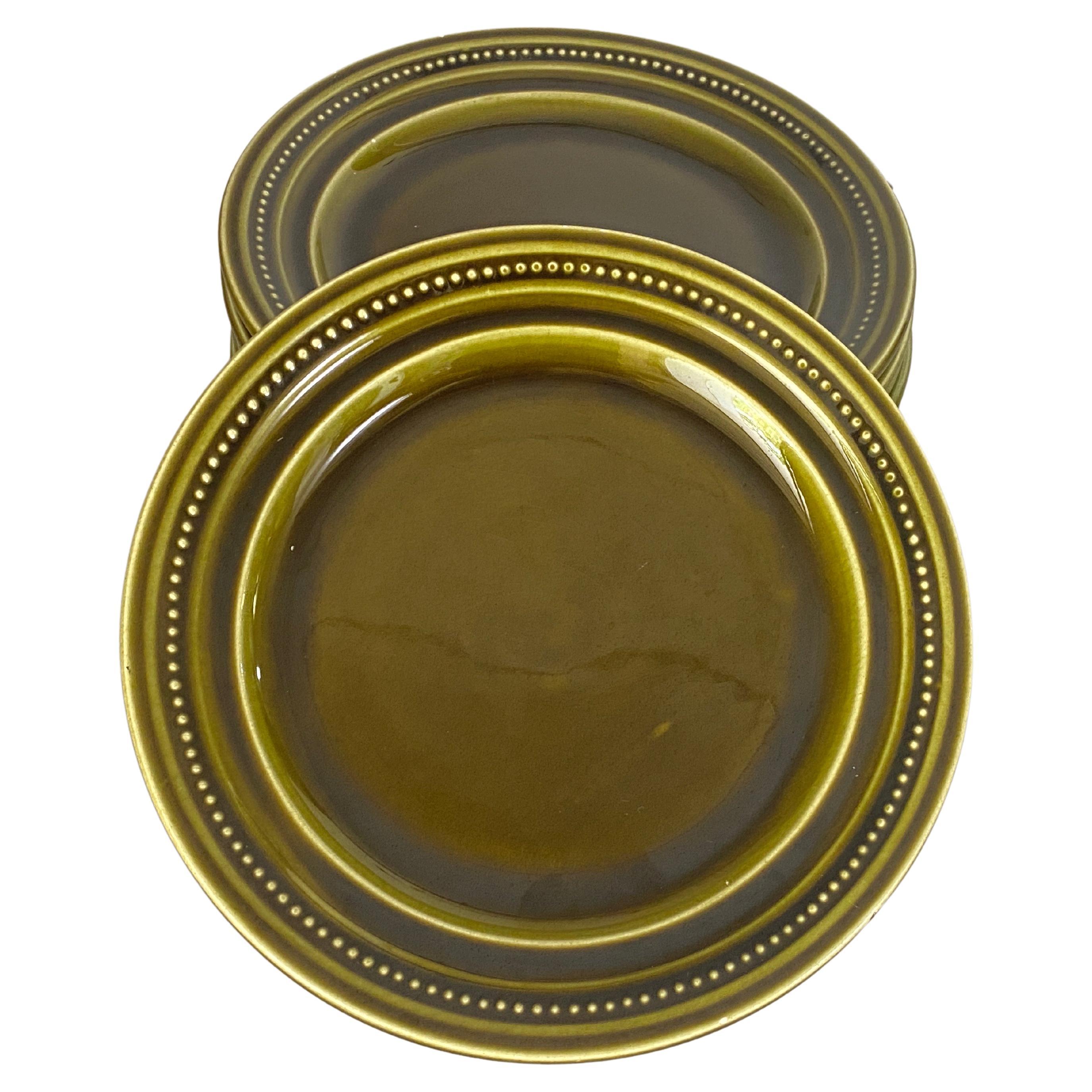 Enameld ceramic Plates with Exceptional Green & Brown Colors and Shine Set of 6  For Sale