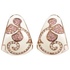 Enameled 18 Karat Rose Gold Diamond and Sapphire Earrings