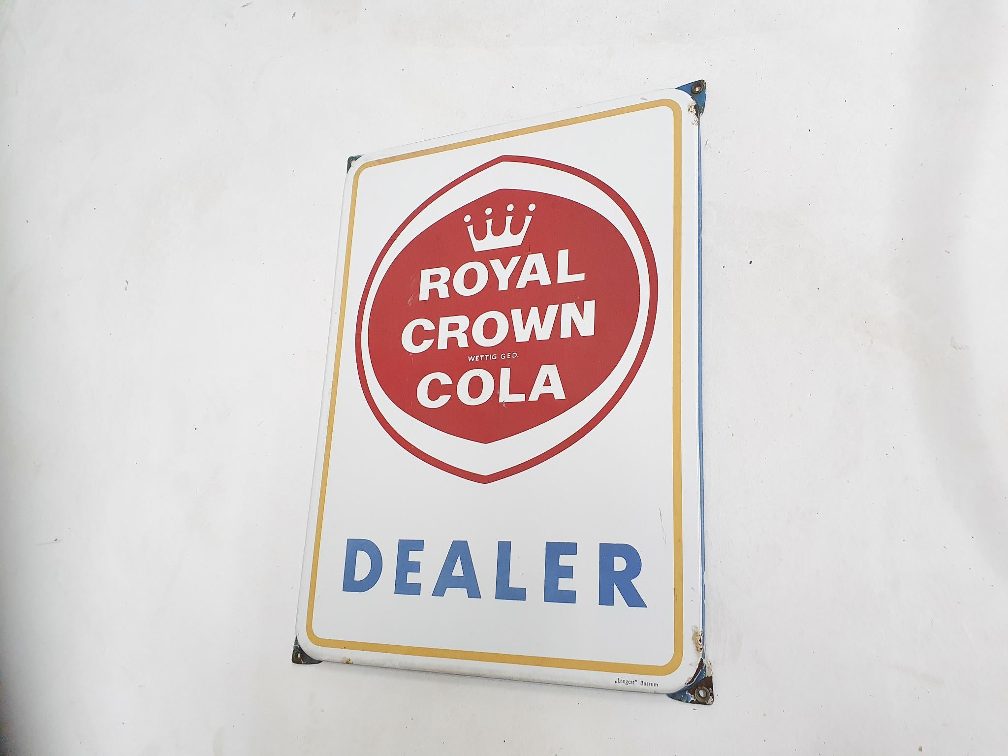 Mid-Century Modern Enameled Advertisement Sign or Plate for Royal Crown Cola, Langcat Bussum 1950s