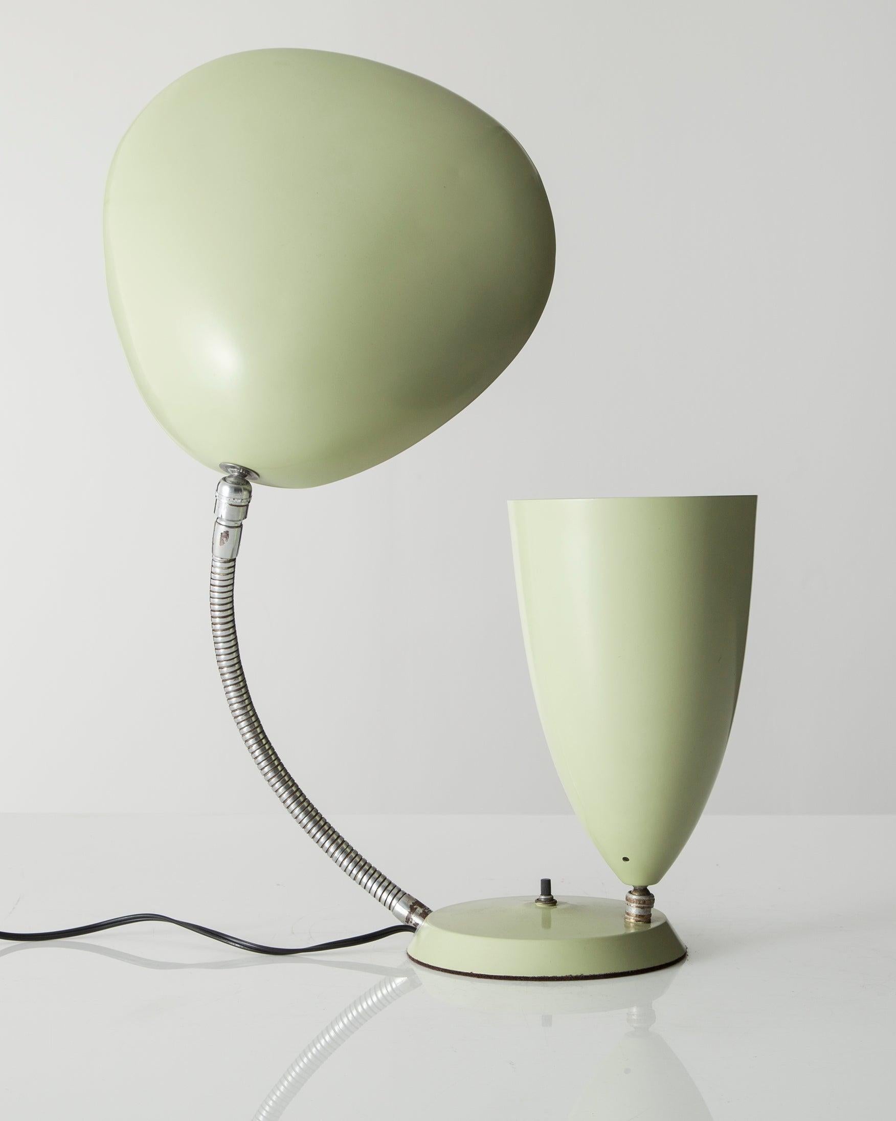 Table lamp in enameled aluminum on a chrome-plated steel base with one cone shade and one 