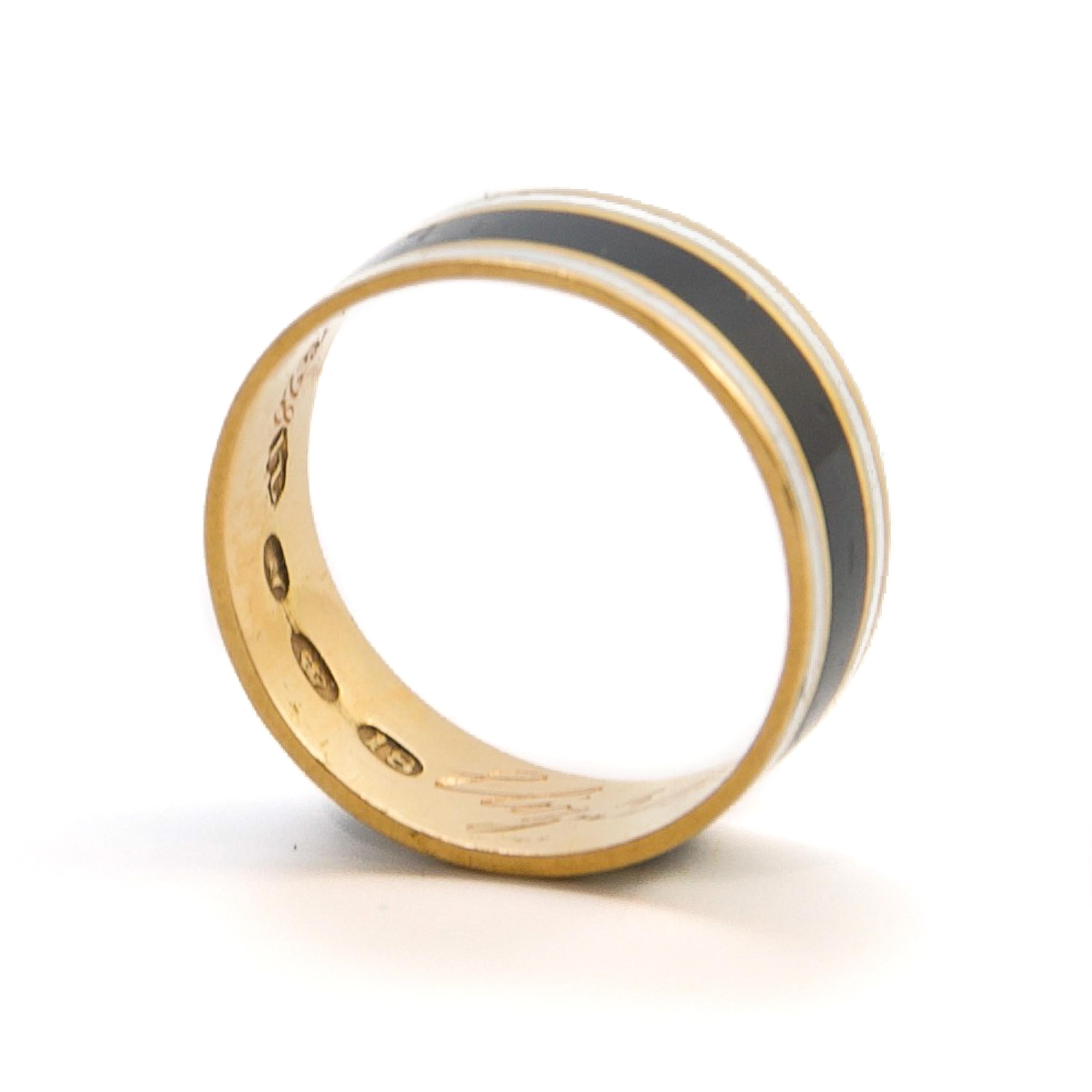 Enameled and 18 Karat Gold Edwardian Memorial Band Ring For Sale 4