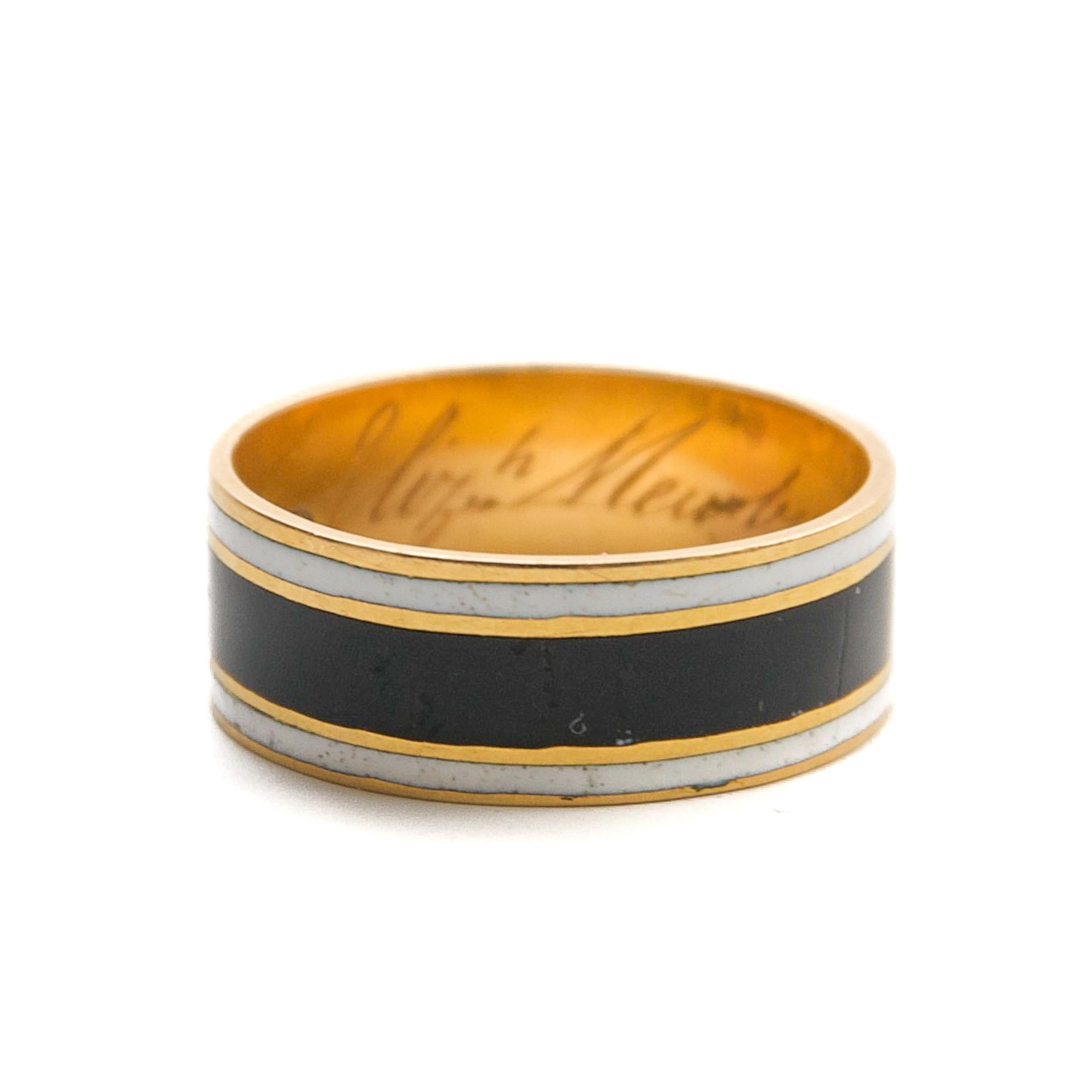 Enameled and 18 Karat Gold Edwardian Memorial Band Ring For Sale 5