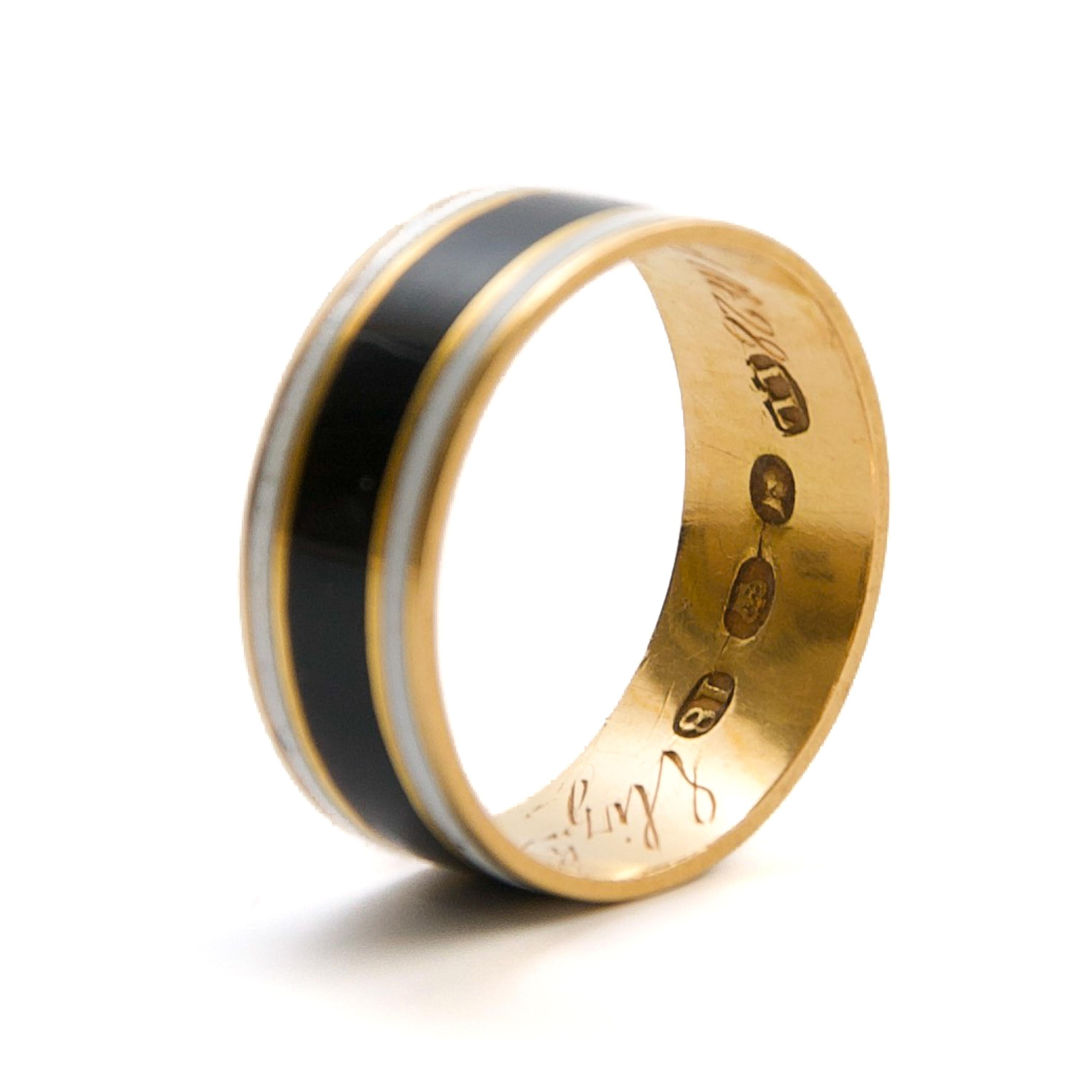 Enameled and 18 Karat Gold Edwardian Memorial Band Ring For Sale 6