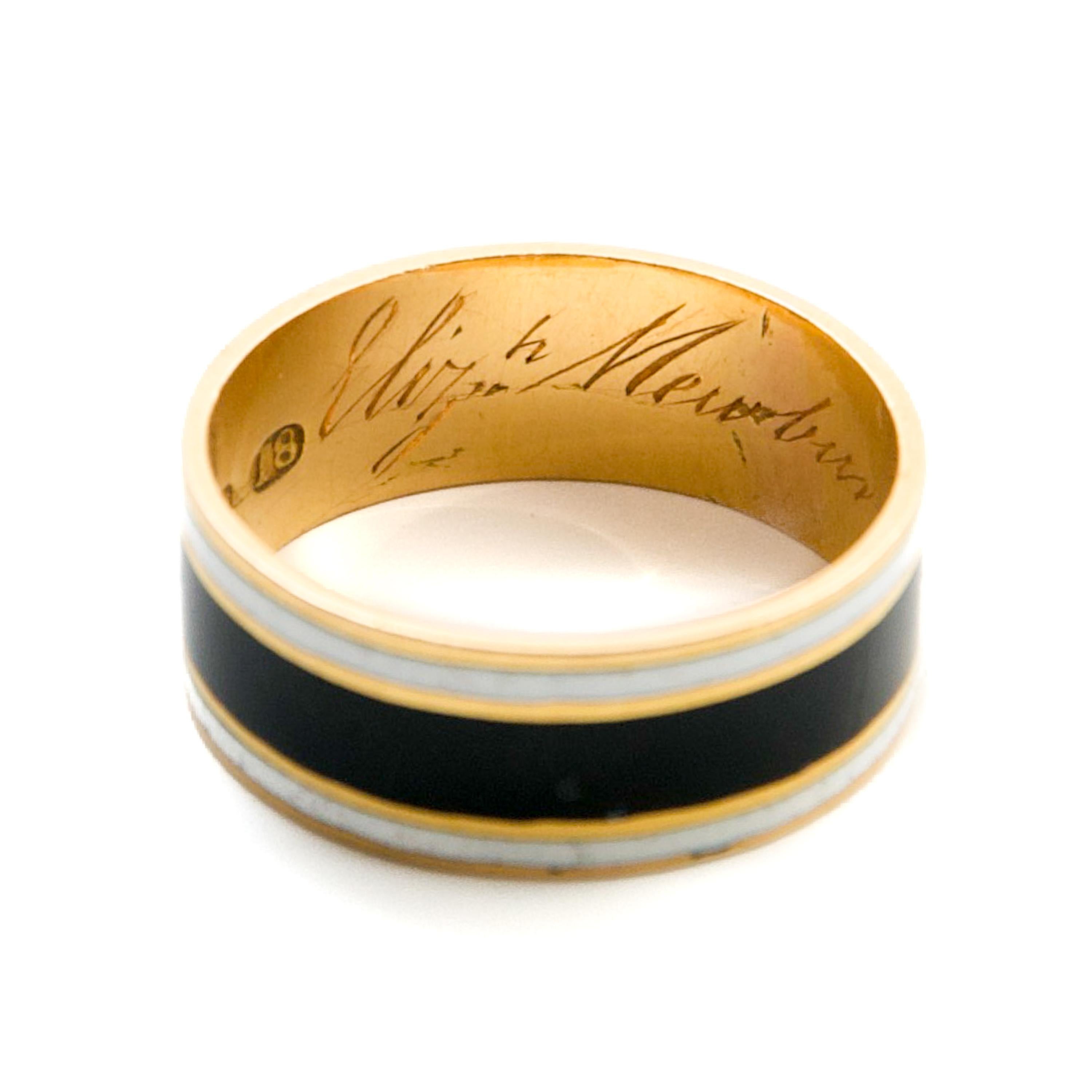 Enameled and 18 Karat Gold Edwardian Memorial Band Ring For Sale 7