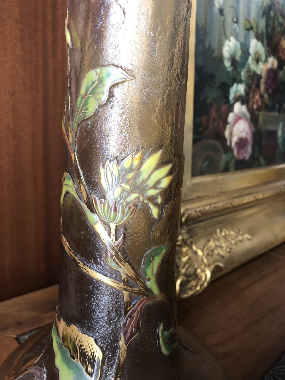  Enameled and Gilt Glass Galle Cameo Glass Vase Cameo Signature Gallé In Good Condition For Sale In West Palm Beach, FL