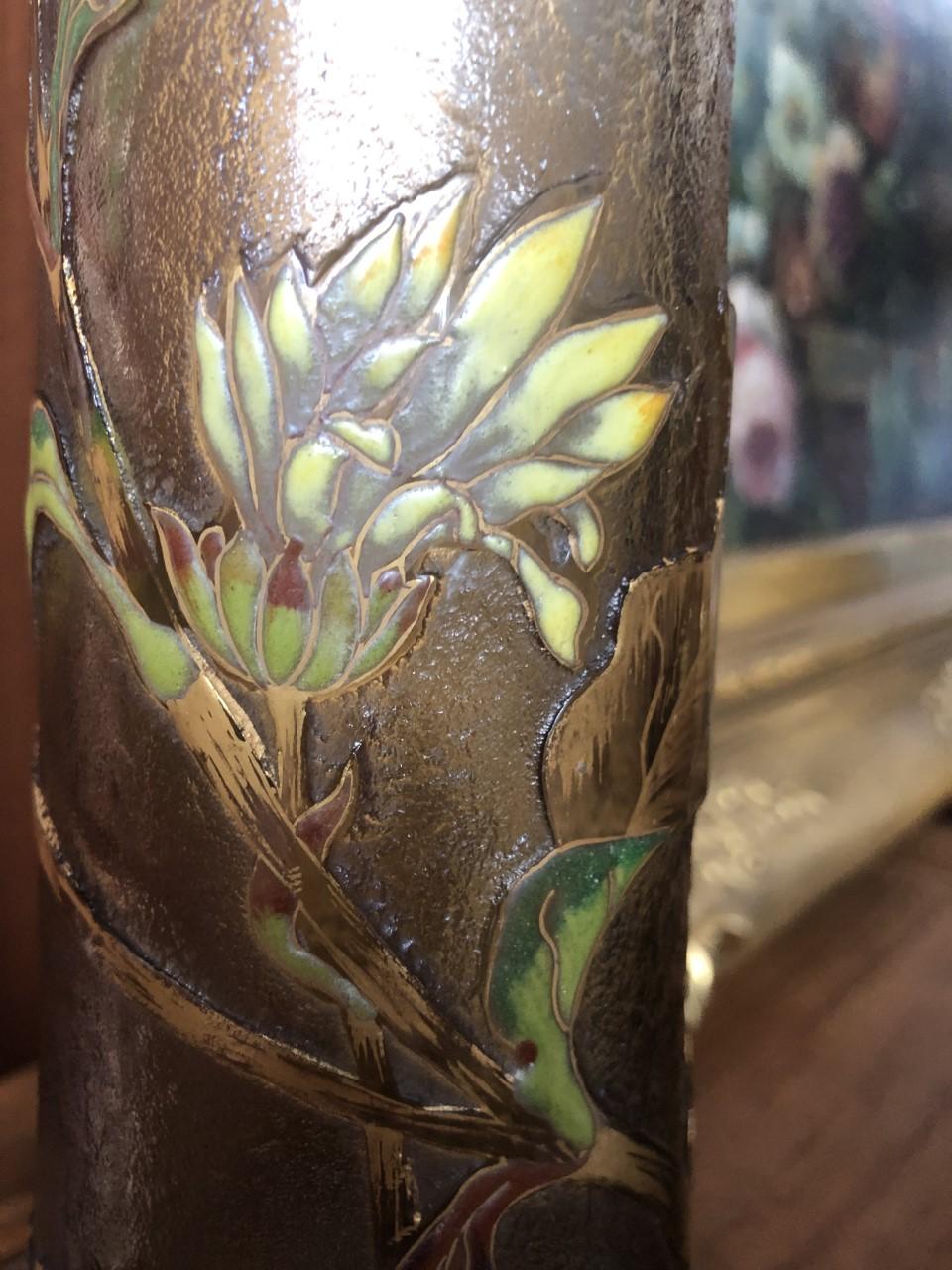  Vase en verre émaillé et doré Galle Cameo Vase en verre Cameo Signature Gallé en vente 2
