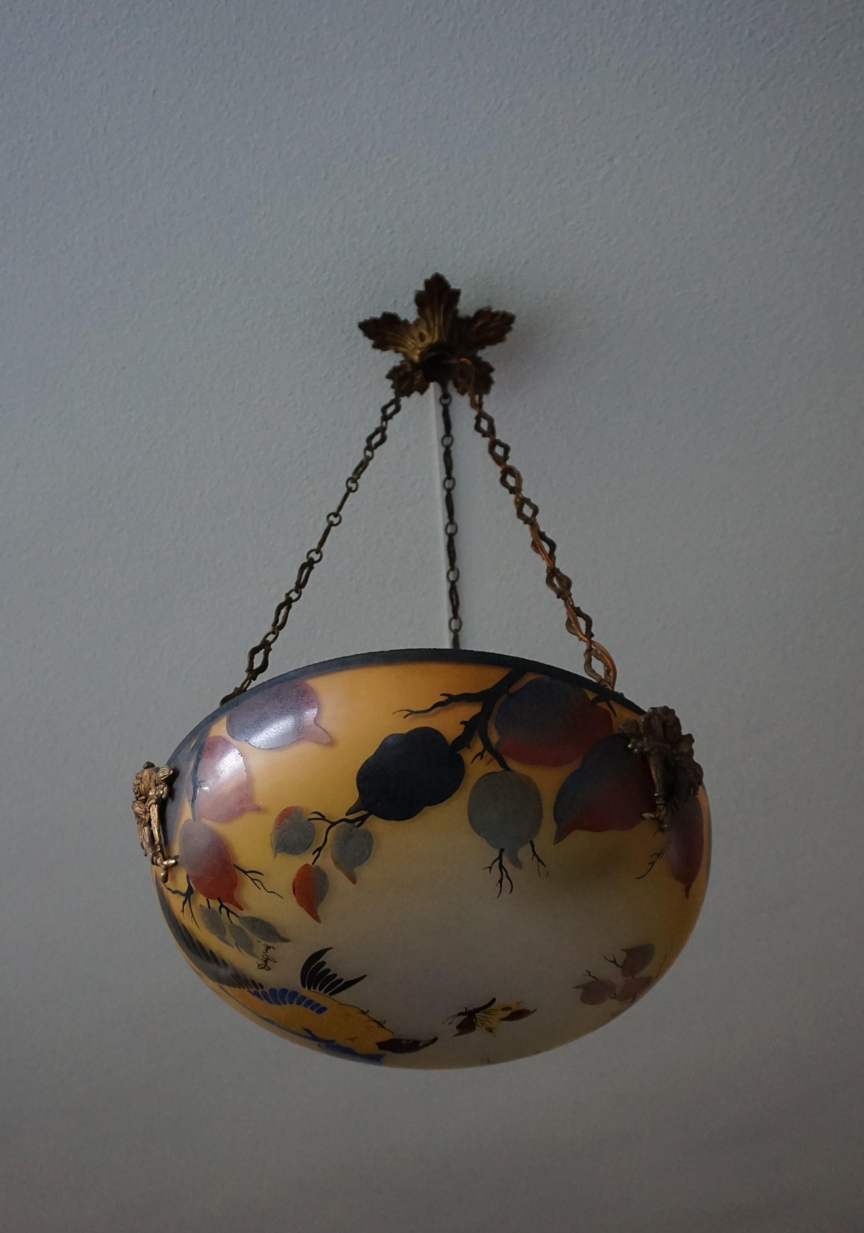Enameled and Hand Painted Bird & Butterfly Chandelier / Pendant by David Gueron 3