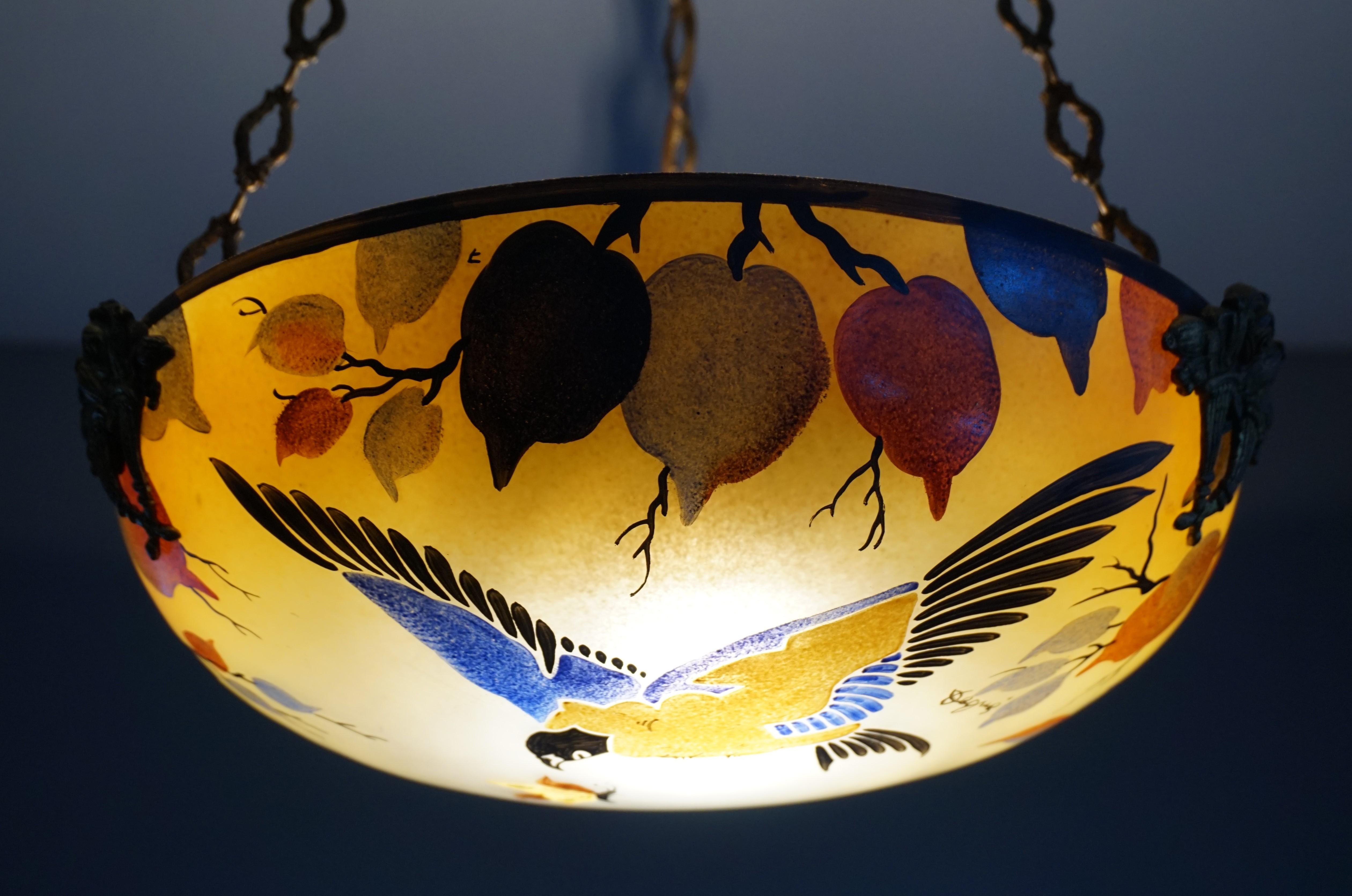 Enameled and Hand Painted Bird & Butterfly Chandelier / Pendant by David Gueron 5