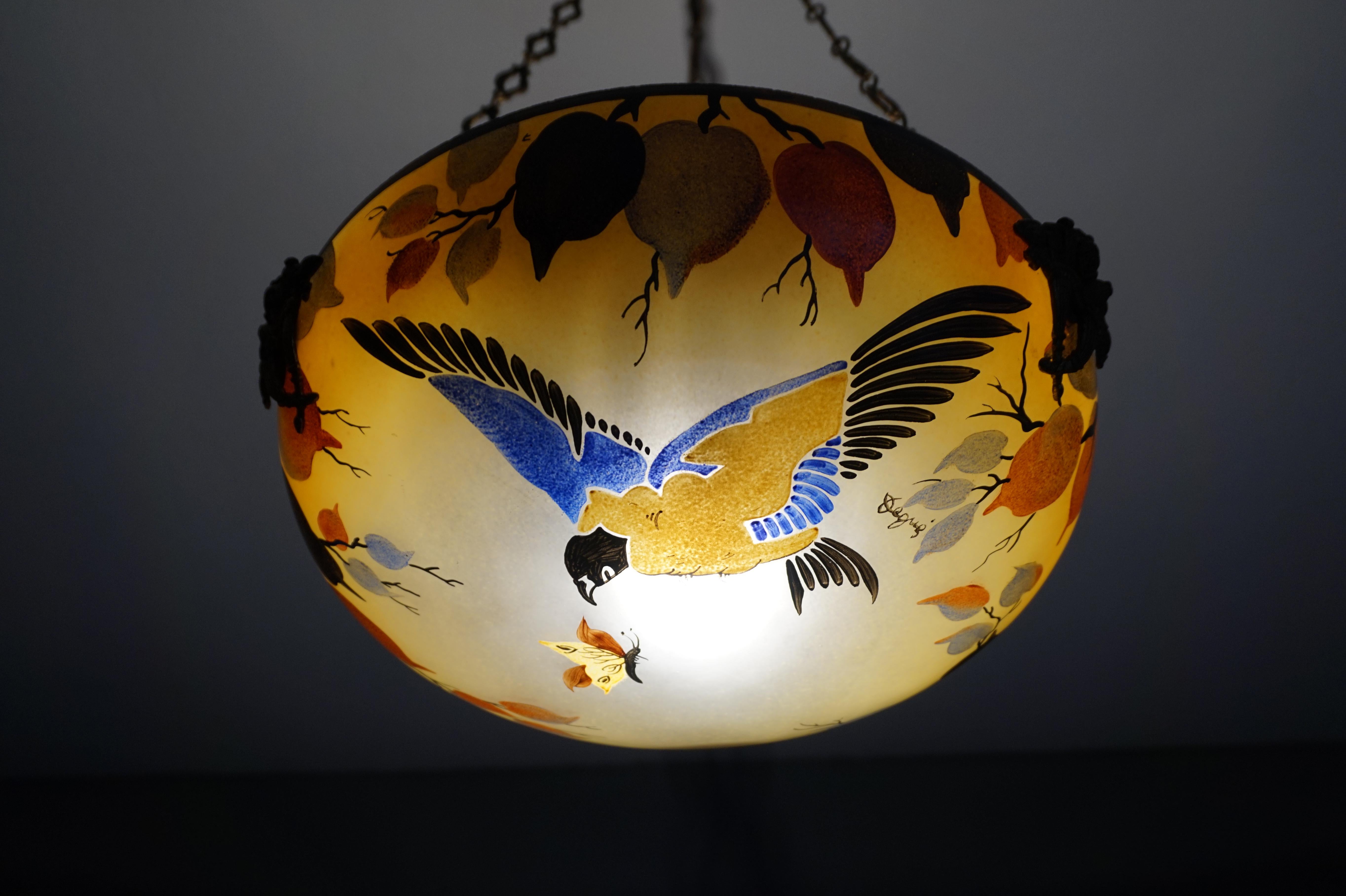 Enameled and Hand Painted Bird & Butterfly Chandelier / Pendant by David Gueron 8