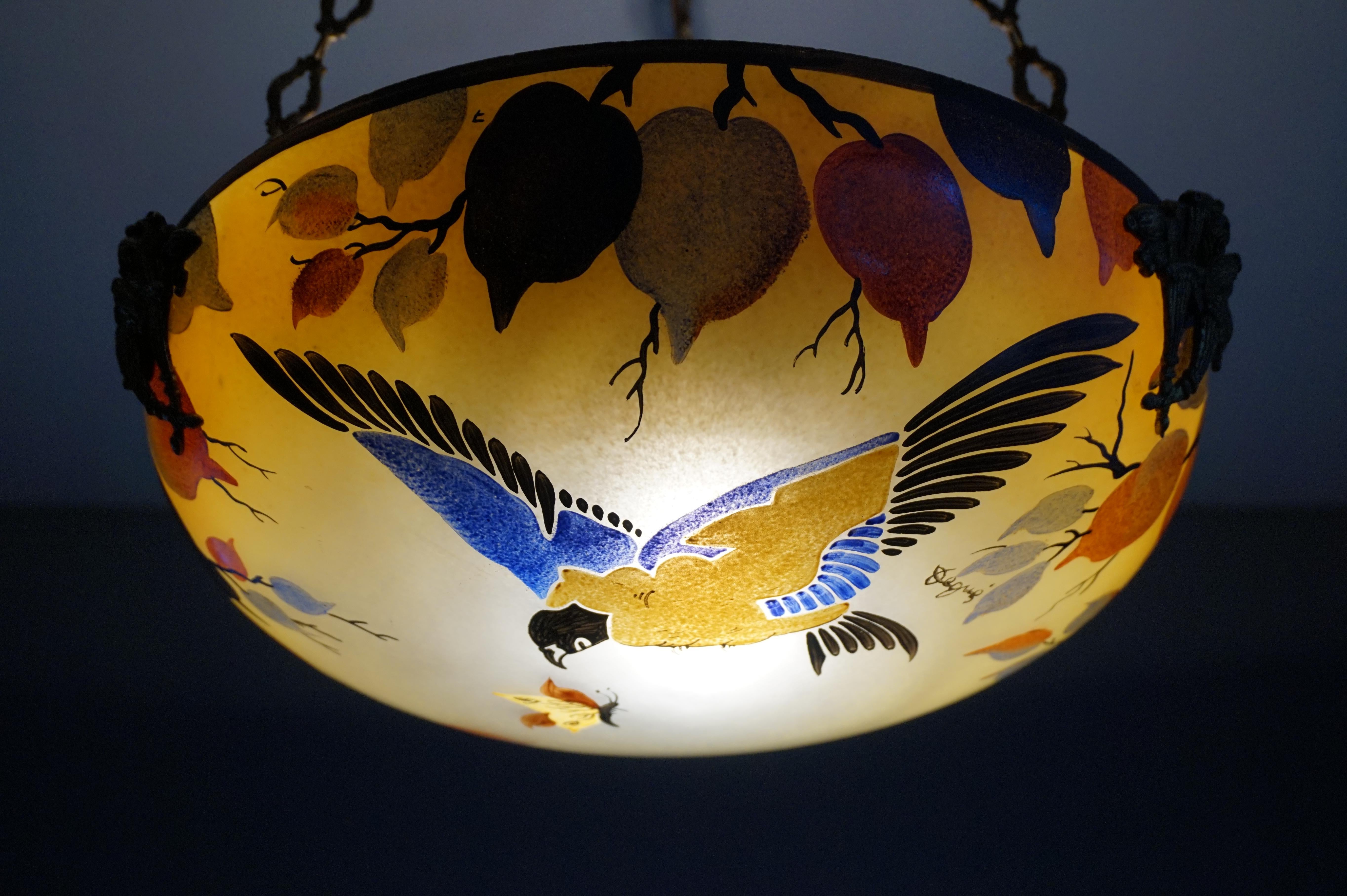 Enameled and Hand Painted Bird & Butterfly Chandelier / Pendant by David Gueron 2