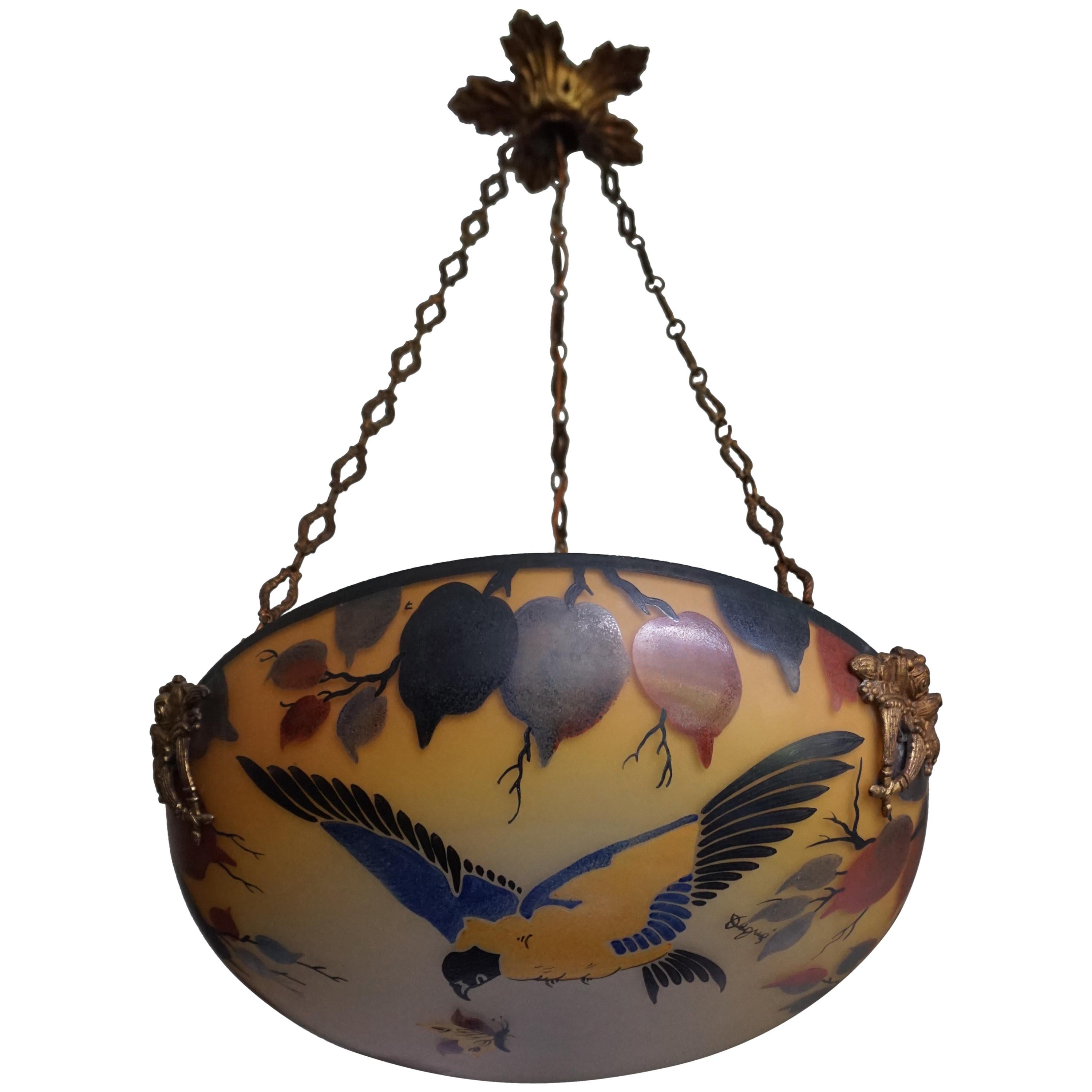 Enameled and Hand Painted Bird & Butterfly Chandelier / Pendant by David Gueron
