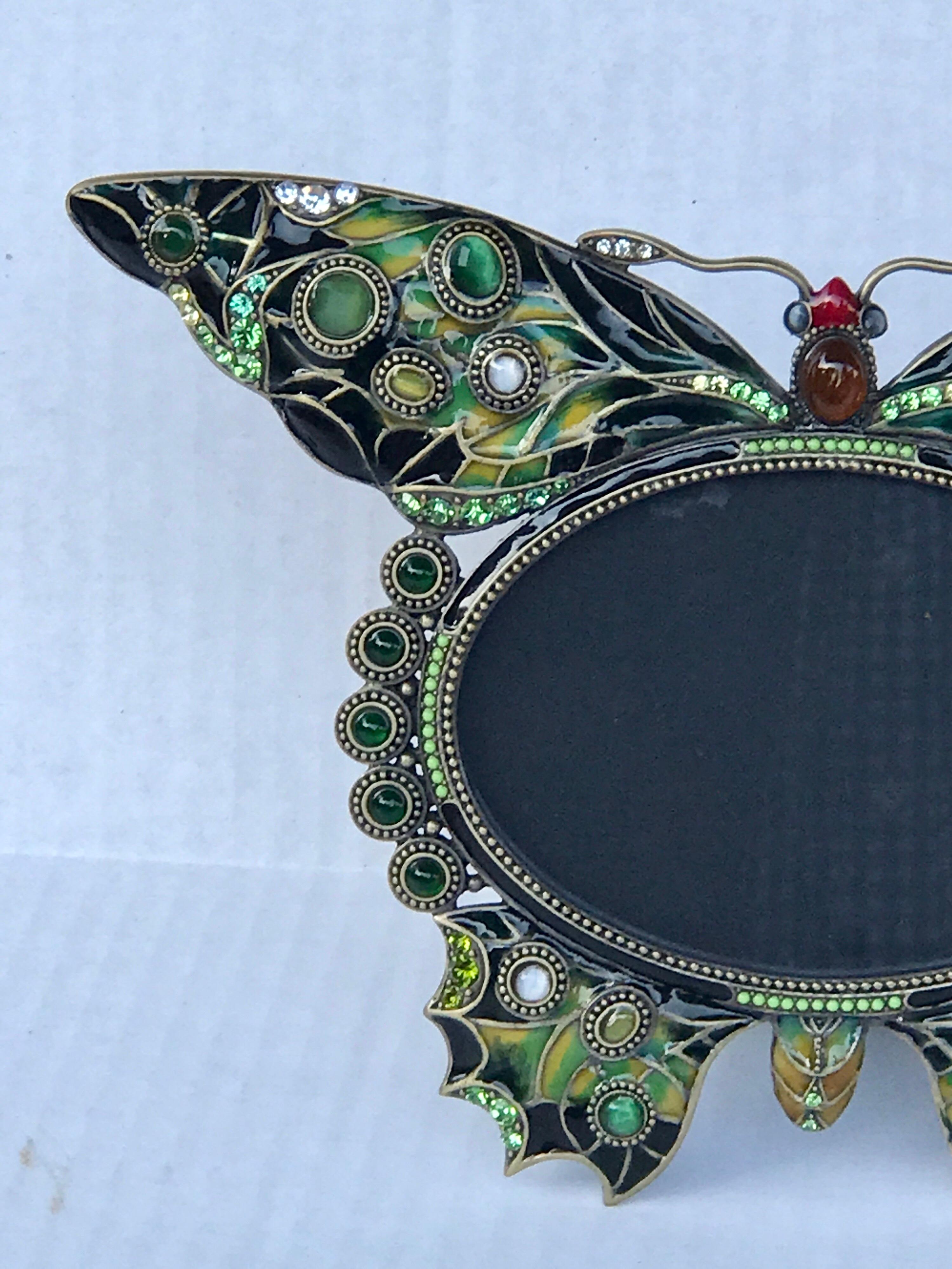 Enameled and Jeweled Butterfly Frame, in the Manner of Jay Strongwater In Good Condition In West Palm Beach, FL