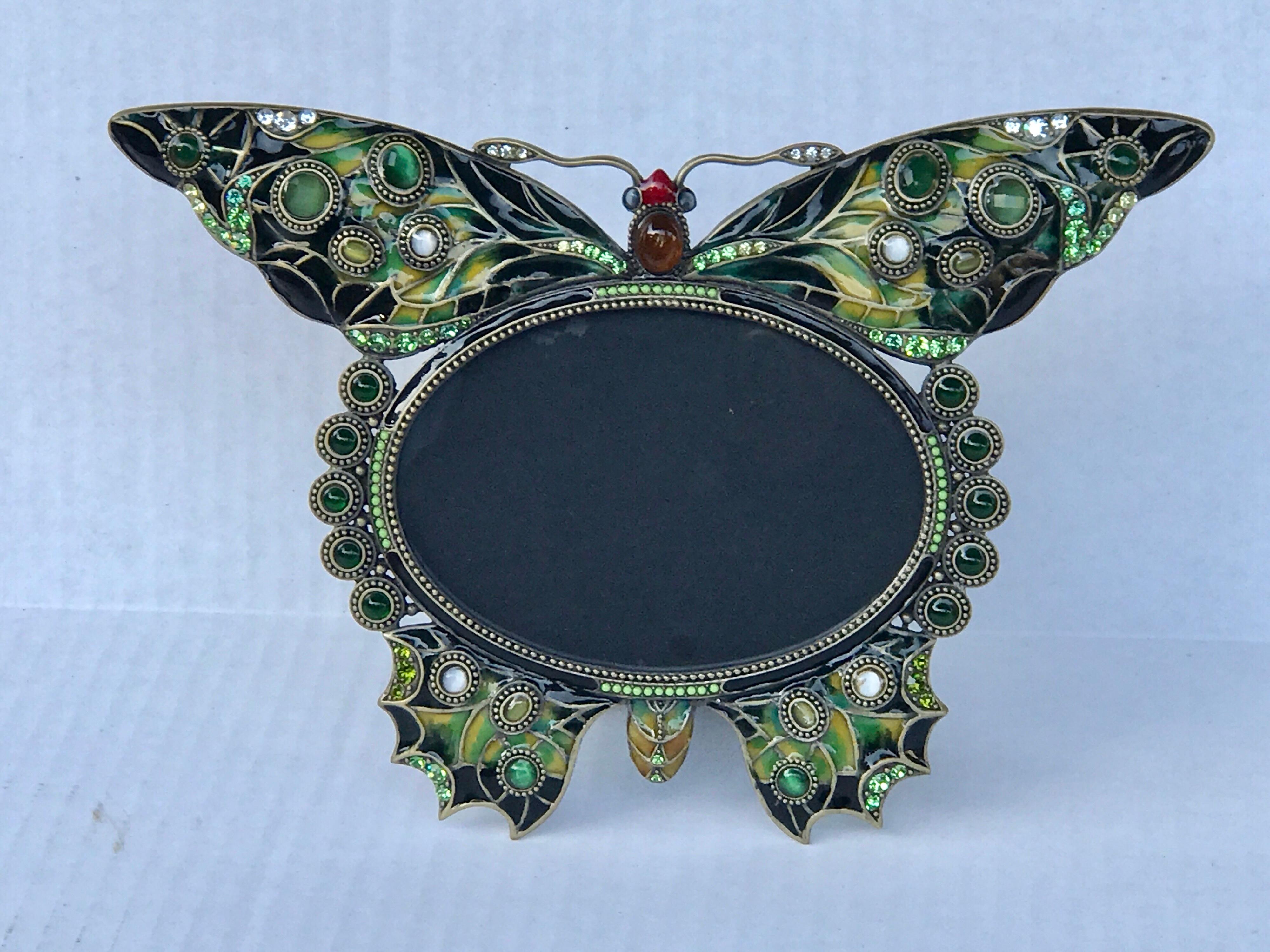 Enameled and Jeweled Butterfly Frame, in the Manner of Jay Strongwater 3