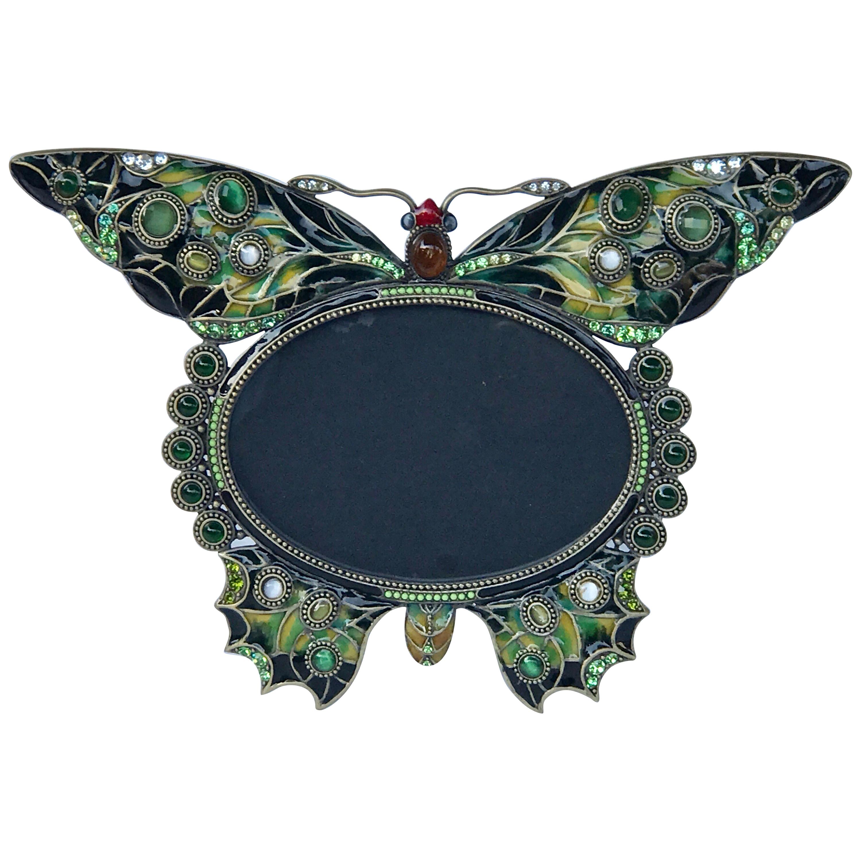 Enameled and Jeweled Butterfly Frame, in the Manner of Jay Strongwater