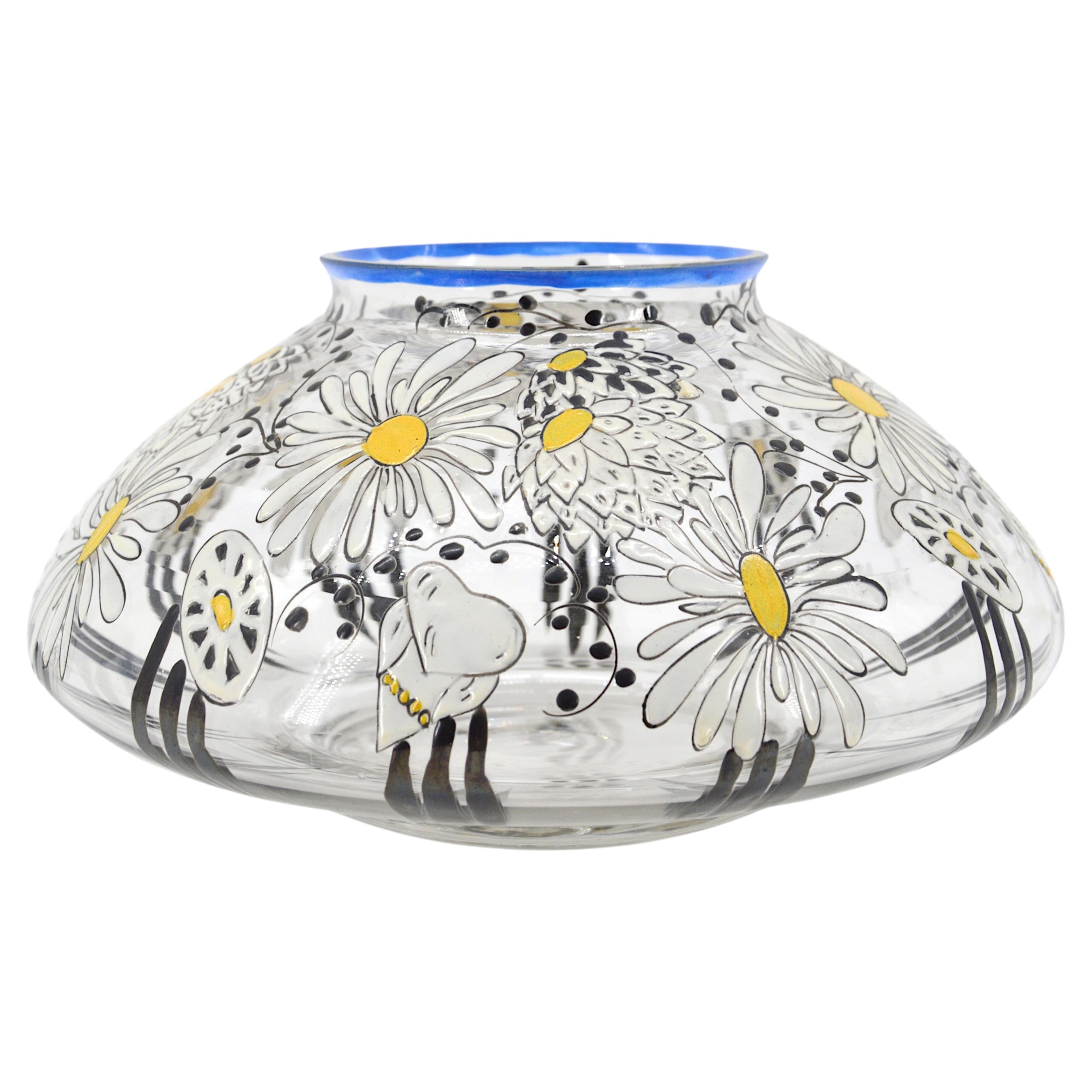 Enameled Art Glass Vase by Adrien Mazoyer, 1920s Art Deco Design