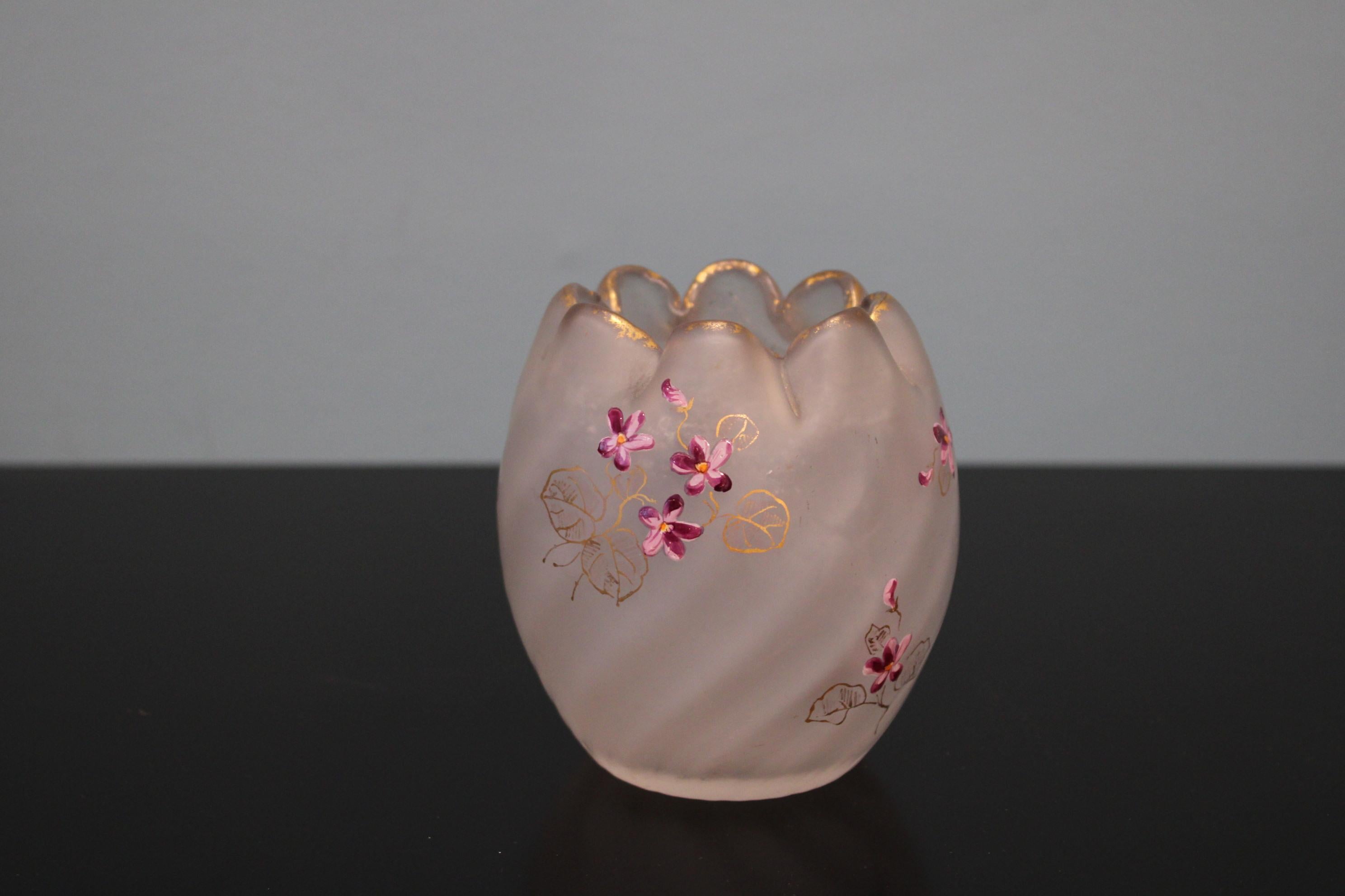 French Enameled Art Nouveau Glass Vase For Sale