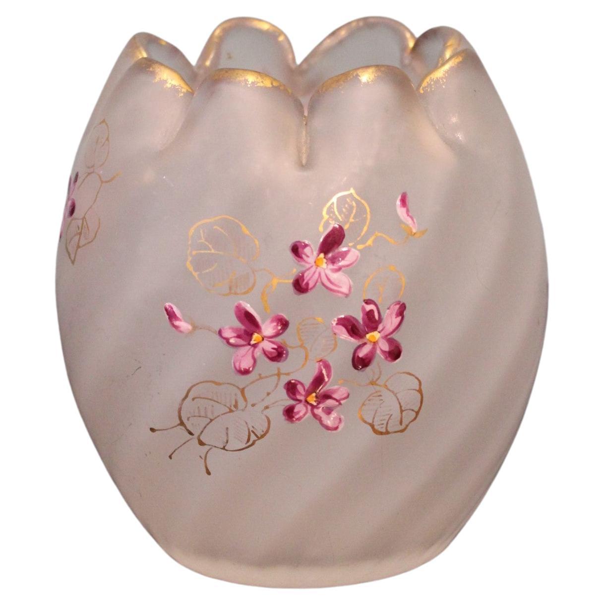 Enameled Art Nouveau Glass Vase For Sale