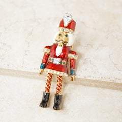 Enameled Articulated Nutcracker Toy Soldier Christmas Brooch, 1990s