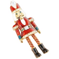 Enameled Articulated Nutcracker Toy Soldier Christmas Brooch, 1990s