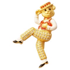 Enameled Articulating High Kick Bear Brooch By Bob Mackie, 1990s