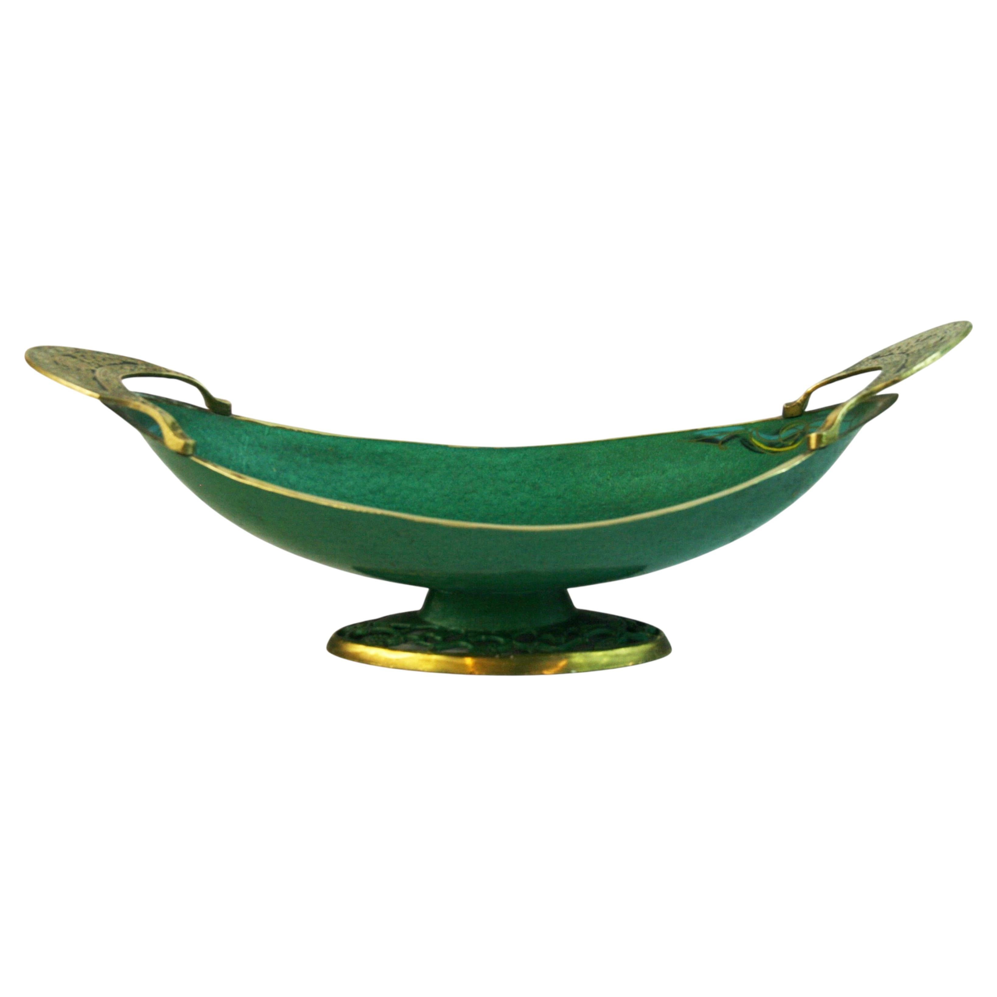 Enameled Brass Cachepot, Hand-Painted Floral Design, Israel, 1960s For Sale