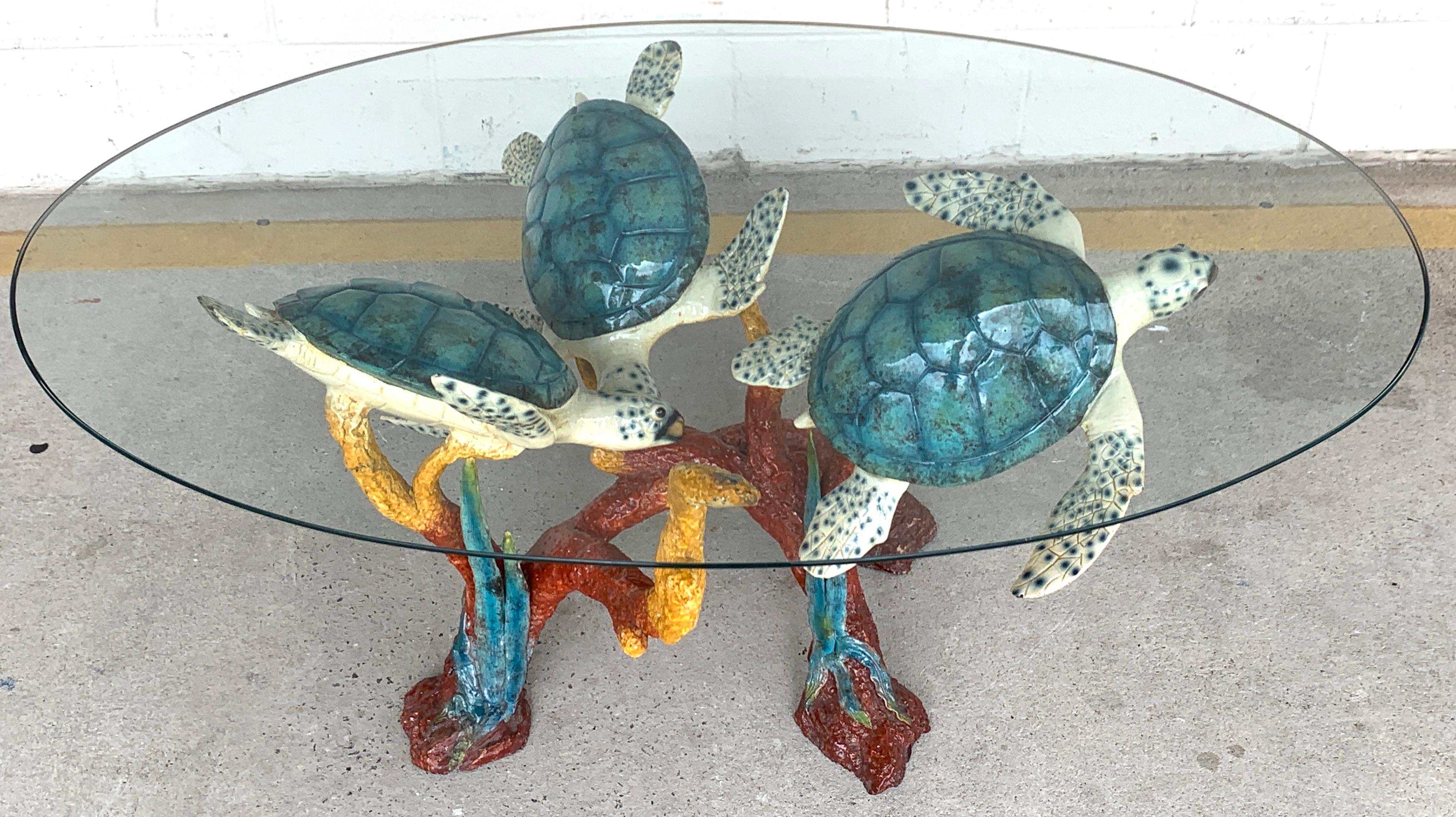 Enameled Bronze Sea Turtle Coffee Table For Sale 8