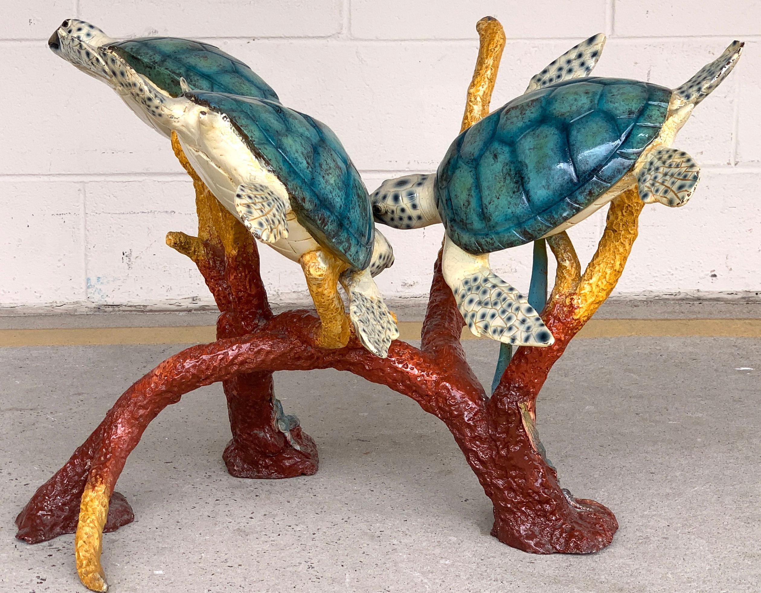 Enameled Bronze Sea Turtle Coffee Table In Good Condition For Sale In Atlanta, GA