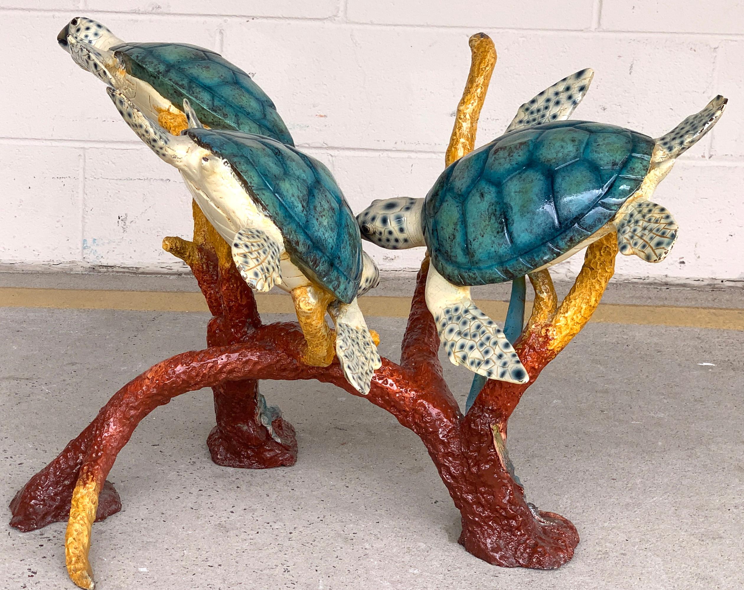 Contemporary Enameled Bronze Sea Turtle Coffee Table For Sale