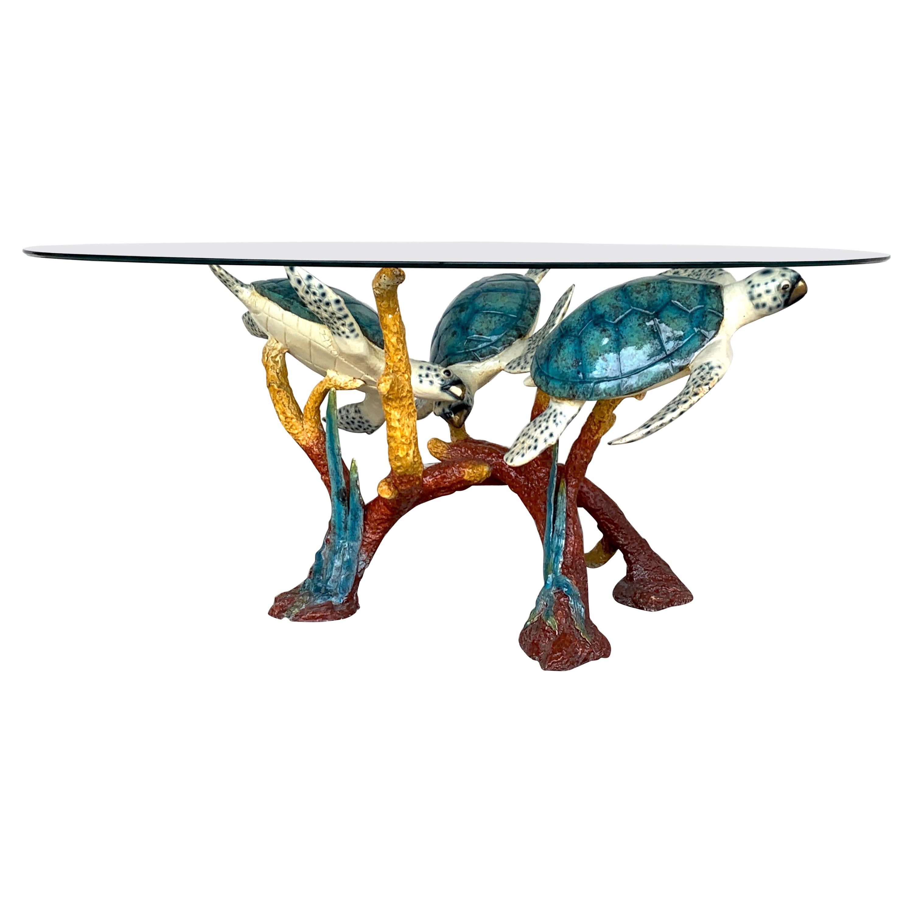 Enameled Bronze Sea Turtle Coffee Table For Sale