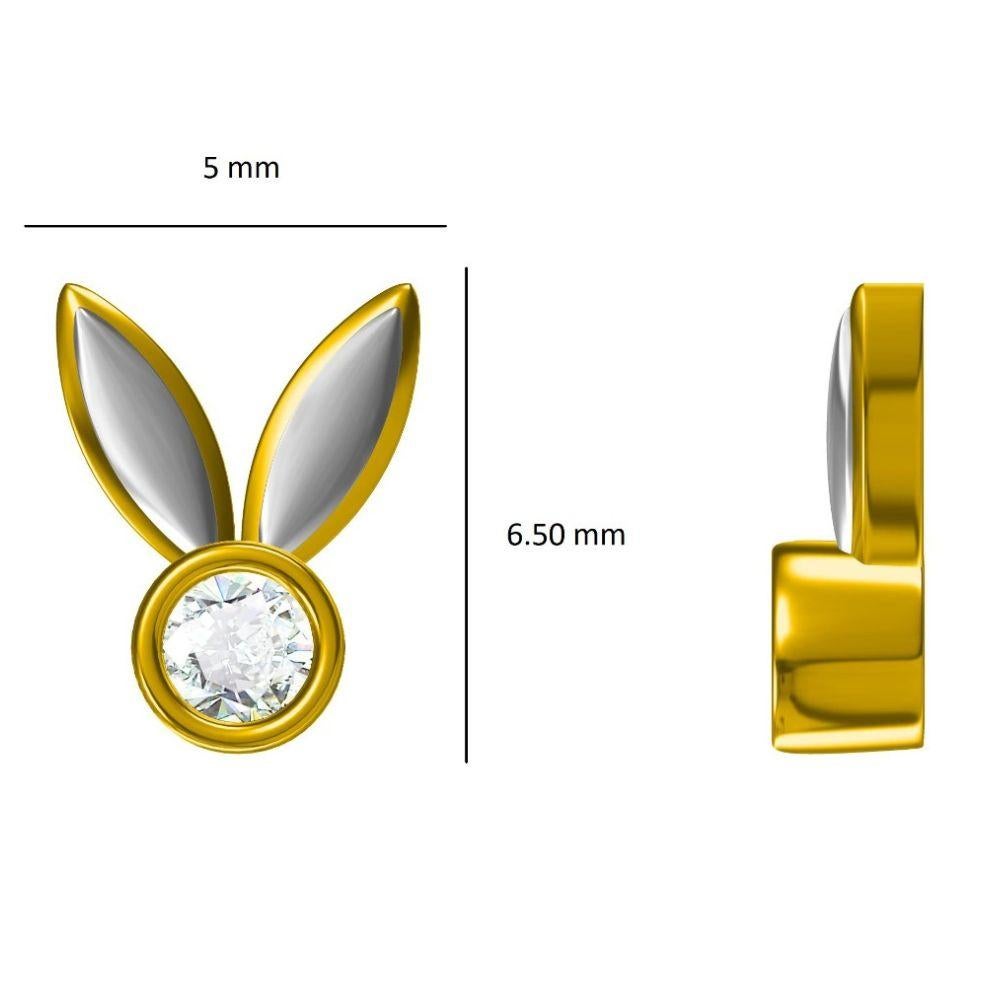 Enameled Bunny Ears Diamond Earrings for Girls/Kids/Toddlers in 18K Solid Gold For Sale 1