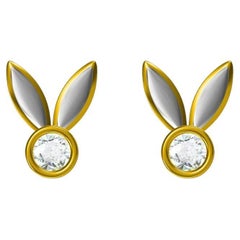 Used Enameled Bunny Ears Diamond Earrings for Girls/Kids/Toddlers in 18K Solid Gold