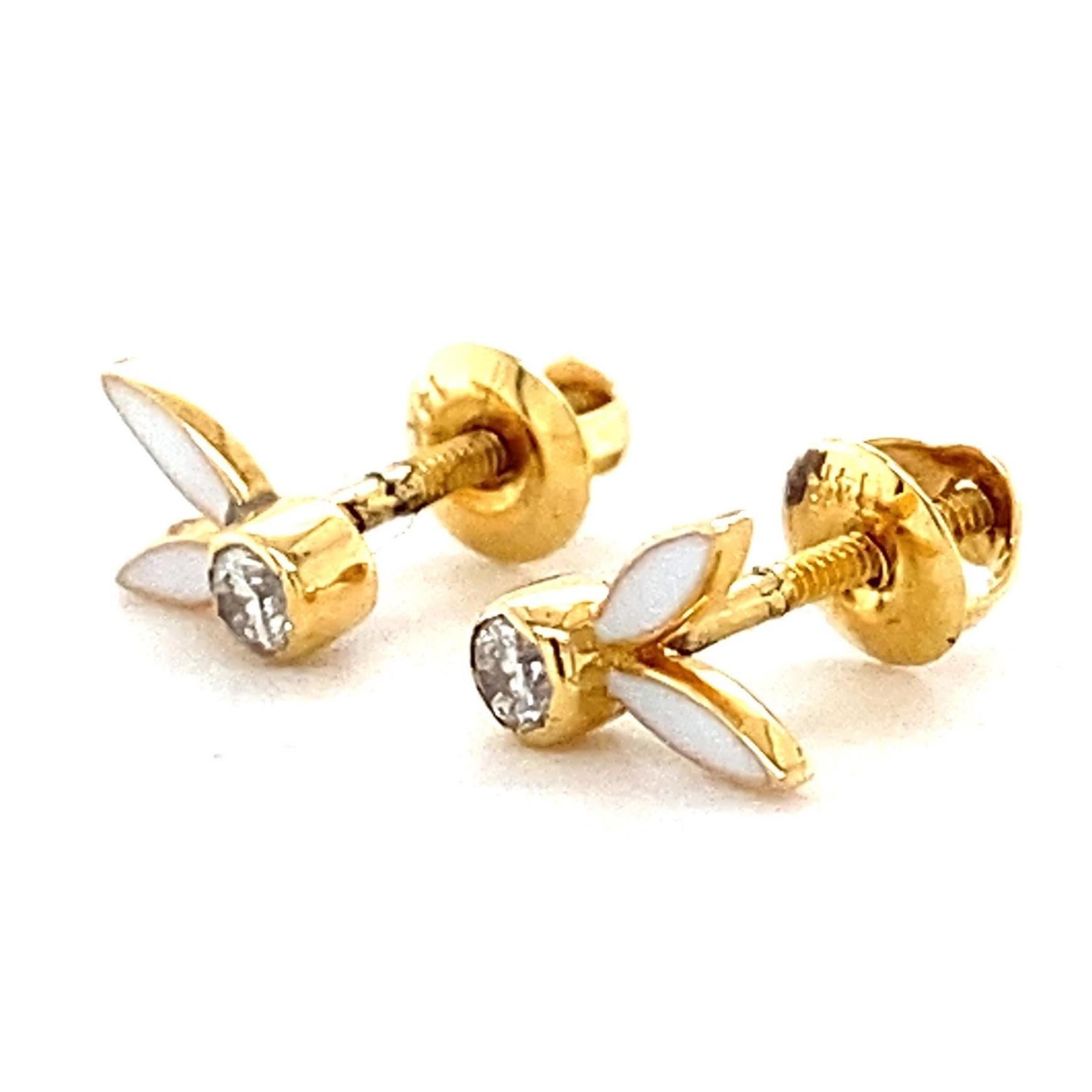 Orecchini per bambini con orecchie da coniglio smaltate e diamanti in oro massiccio 14k (certificati) In condizioni Nuovo in vendita a New Delhi, DL